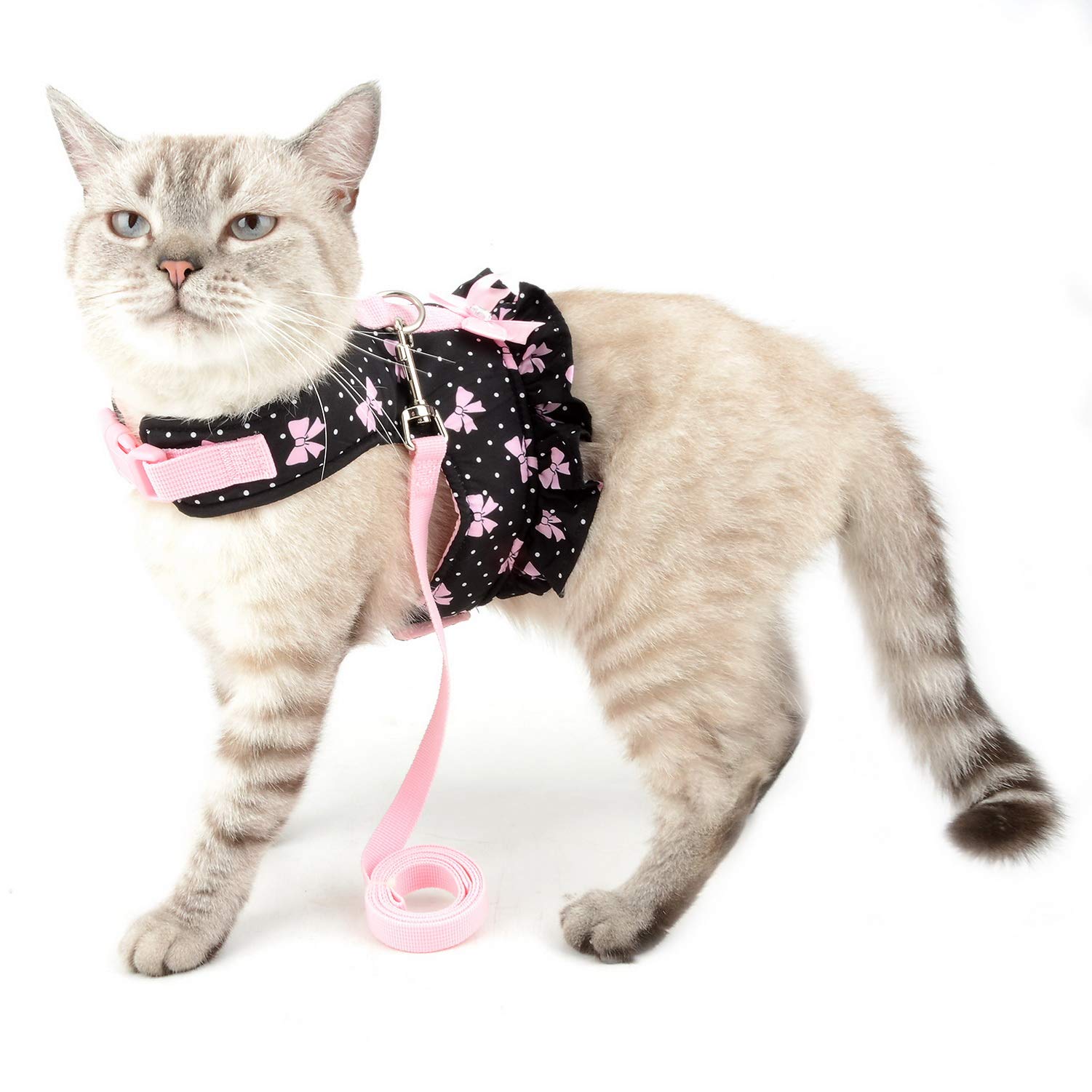 Zunea No Pull Small Dog Girl Harness Dress Escape Proof Cat Kitten Vest Harness Leash Set Step-in Soft Cotton Padded Polka Dot J