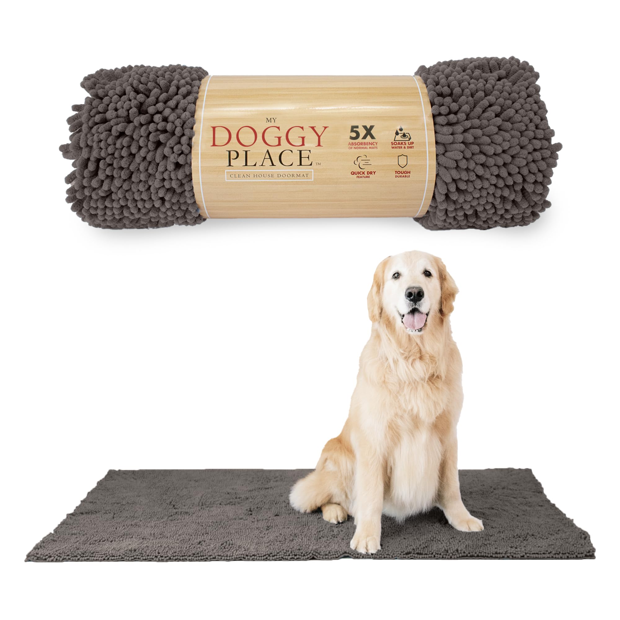 My Doggy Place Microfiber Dog Mat for Muddy Paws, 60 x 36 Ash - Non-Slip, Absorbent and Quick-Drying Dog Paw Cleaning Mat, Washe