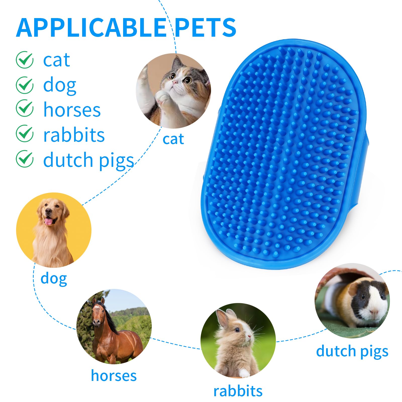 Dsoe Dog Bath Brush | Grooming Comb With Adjustable Loop Handle For Short And Long Hair Cats And Dogs, 2Pcs (Tapered Head, Blue