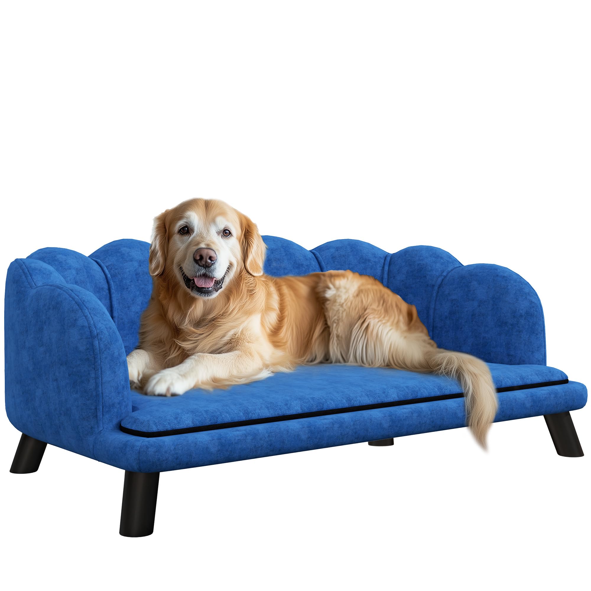 Pawhut Velvet Large Dog Couch With Foam Cushion, Soft And Cute Bed With Pearl Design, Sofa For Big And Medium Dogs, Dark Blue