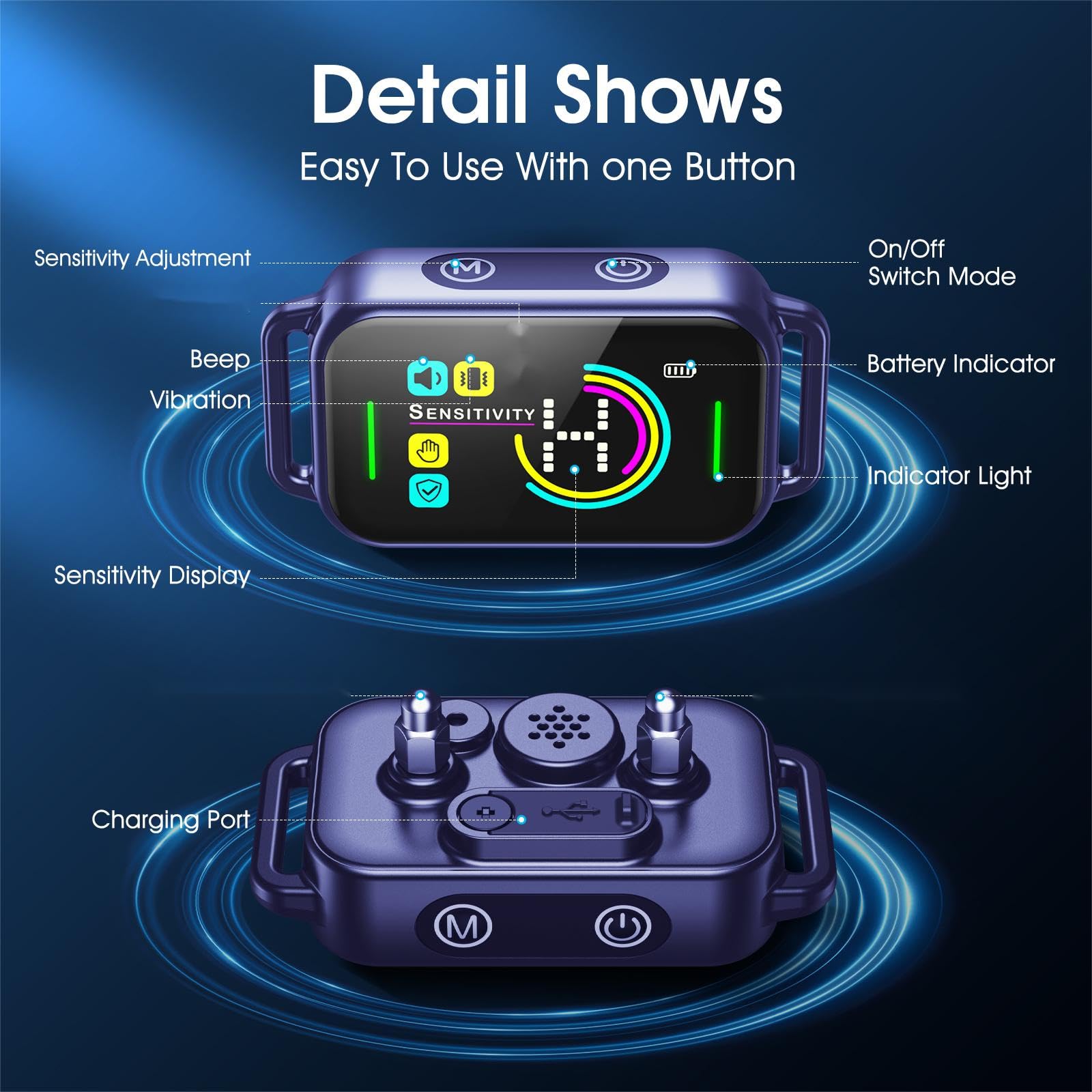 Dinjoo Bark Collar, Dog Bark Collar For Large Medium Small Dogs,Smart Bark Collar,Rechargeable Anti Barking Training Collar With