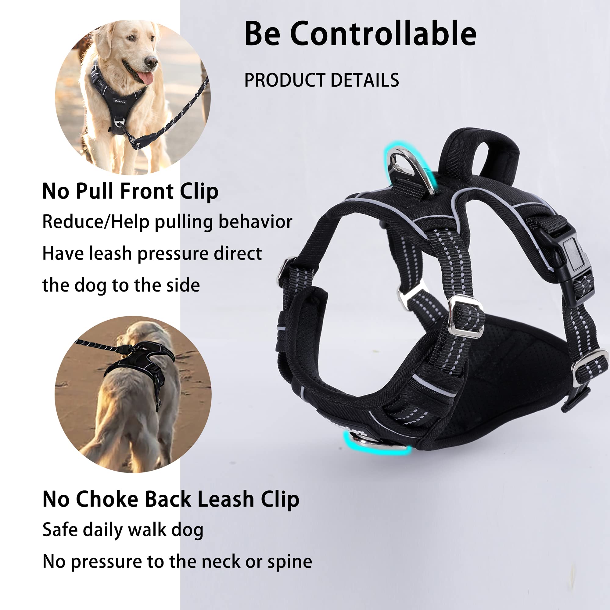 Funfox Dog Harness X-Large No Pull Pet Harness, Adjustable Dog Vest For Easy Walking, Breathable Oxford Material, Reflective Strips With Metal Front Clip For Control Large Breed Dogs