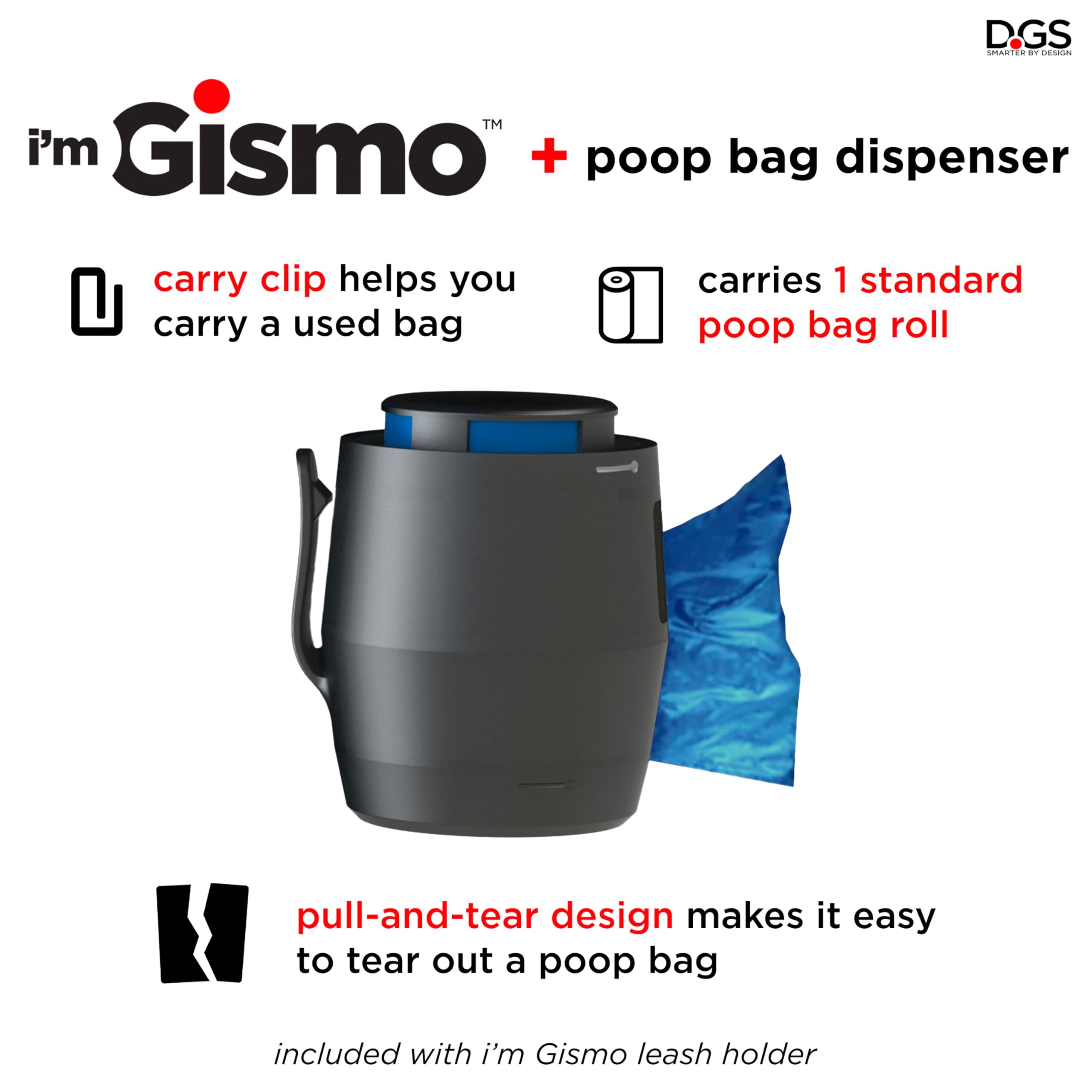 Dog Gone Smart Pet Products I'M Gismo Expandable Leash Handle System With Smooth And Sanitary Poop Bag Dispenser And Patented Ra