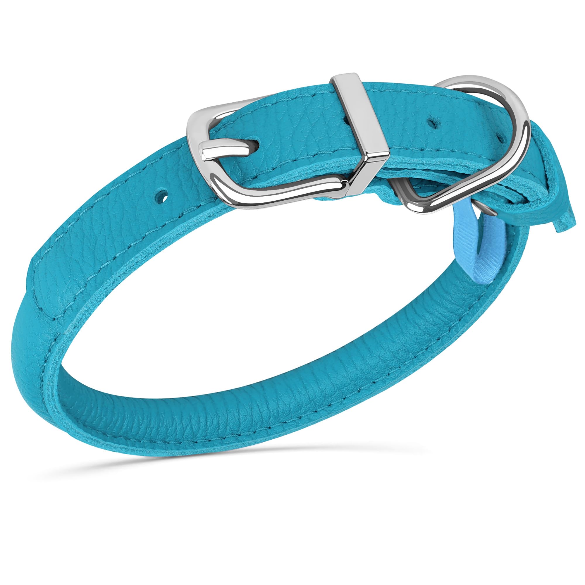 Oopsdoggy Rolled Leather Dog Collar Soft Roll Collars For Small Medium Large Dogs Puppy (Blue, M, 12-15)