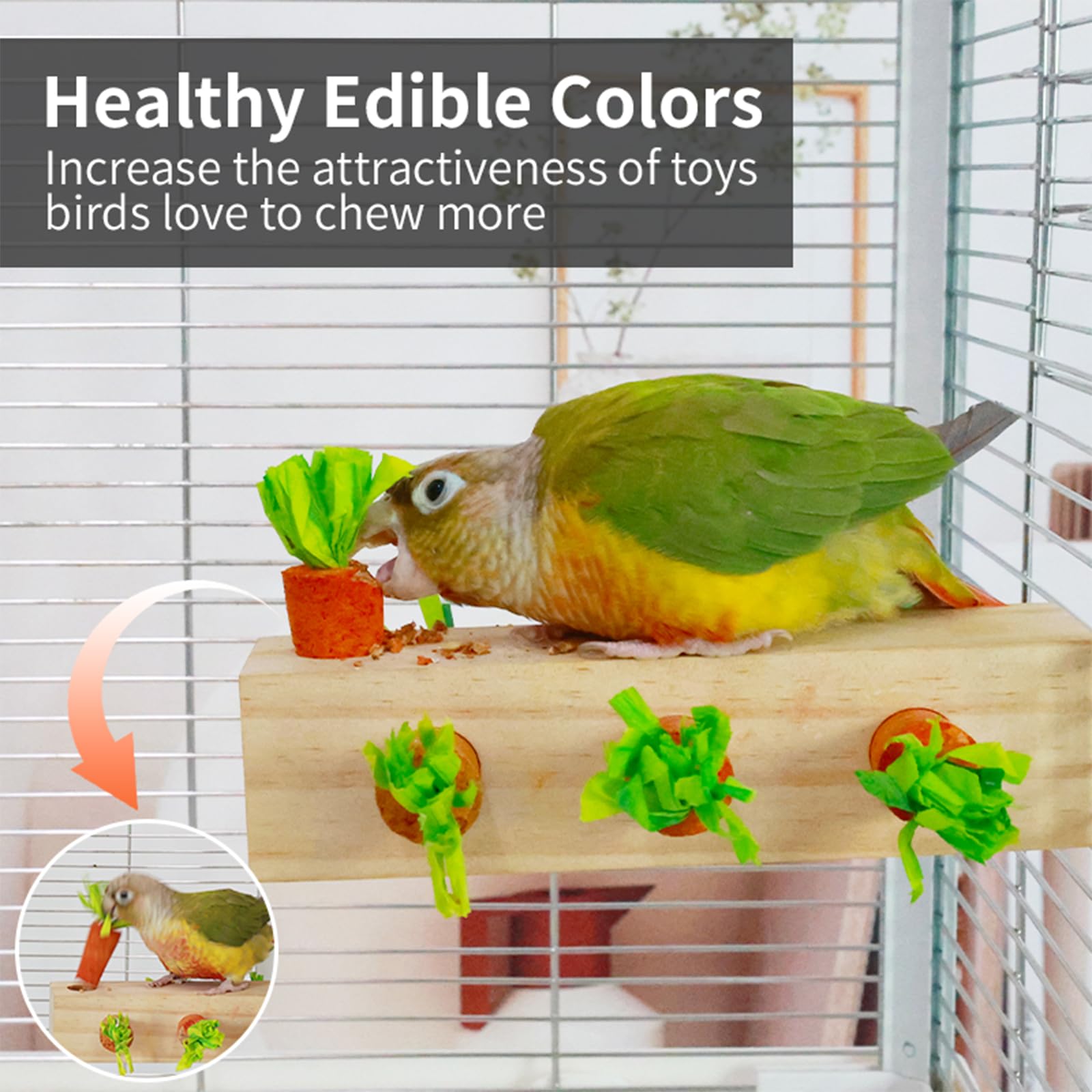 Yooso Wing Bird Toys, Bird Chew Toy Cork Wooden Block Parrot Foraging Toys Birdcage Accessories For Conures Parakeets Cockatiels
