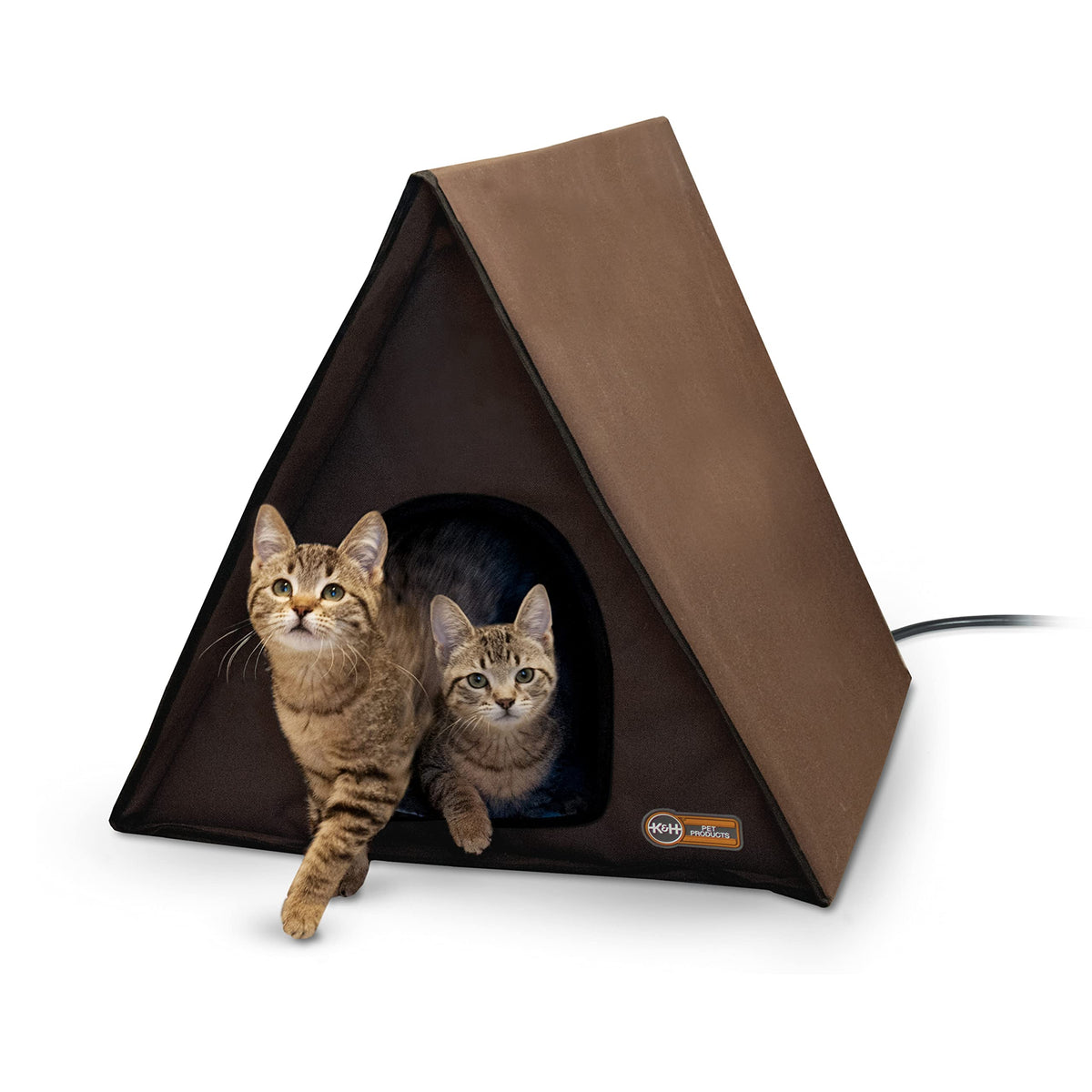 K&H Pet Products Multi-Kitty A-Frame Heated Cat House, Kitty Outdoor Insulated Shelter, Chocolate 35 X 20.5 X 20 Inches