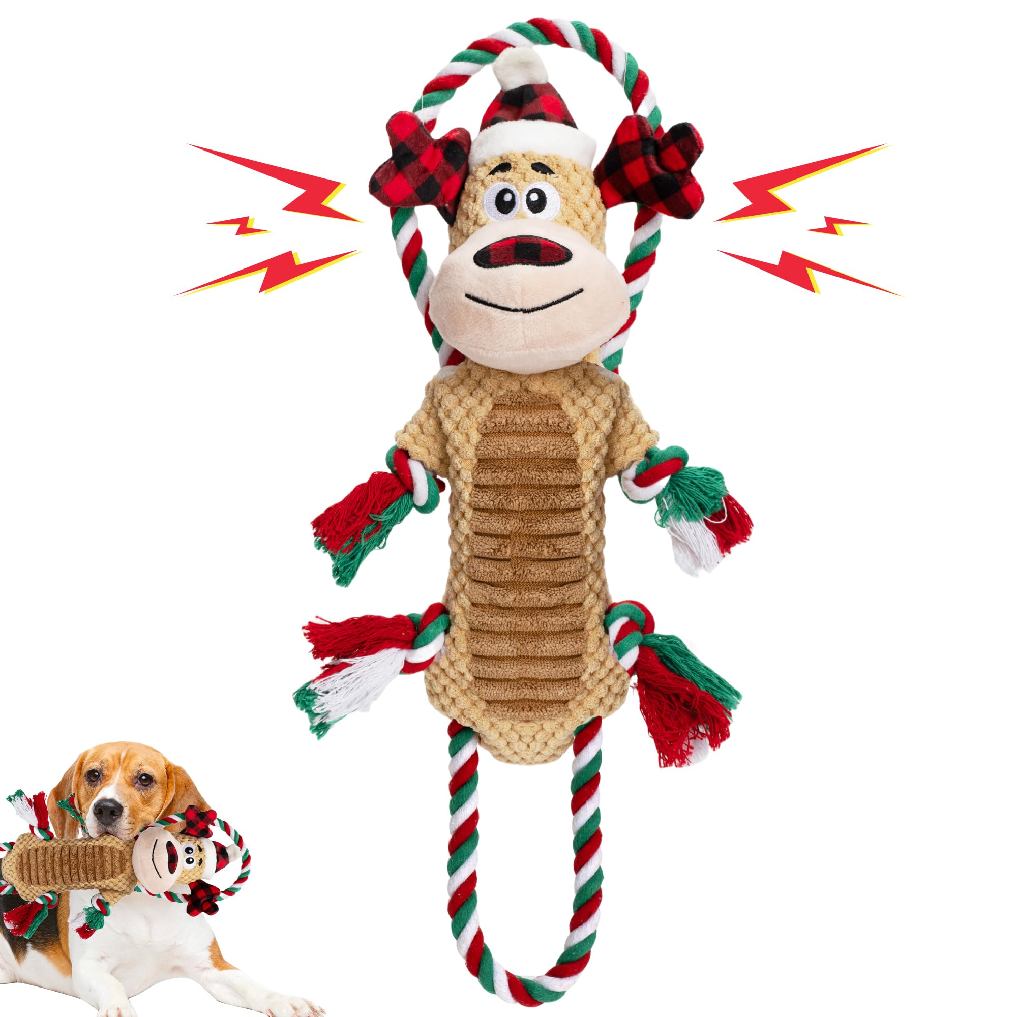 Motsamla Christmas Dog Toys, Plush Squeaky Dog Toy With Crinkle Paper, Cute Christmas Puppy Toys With Cotton, Durable Interactiv