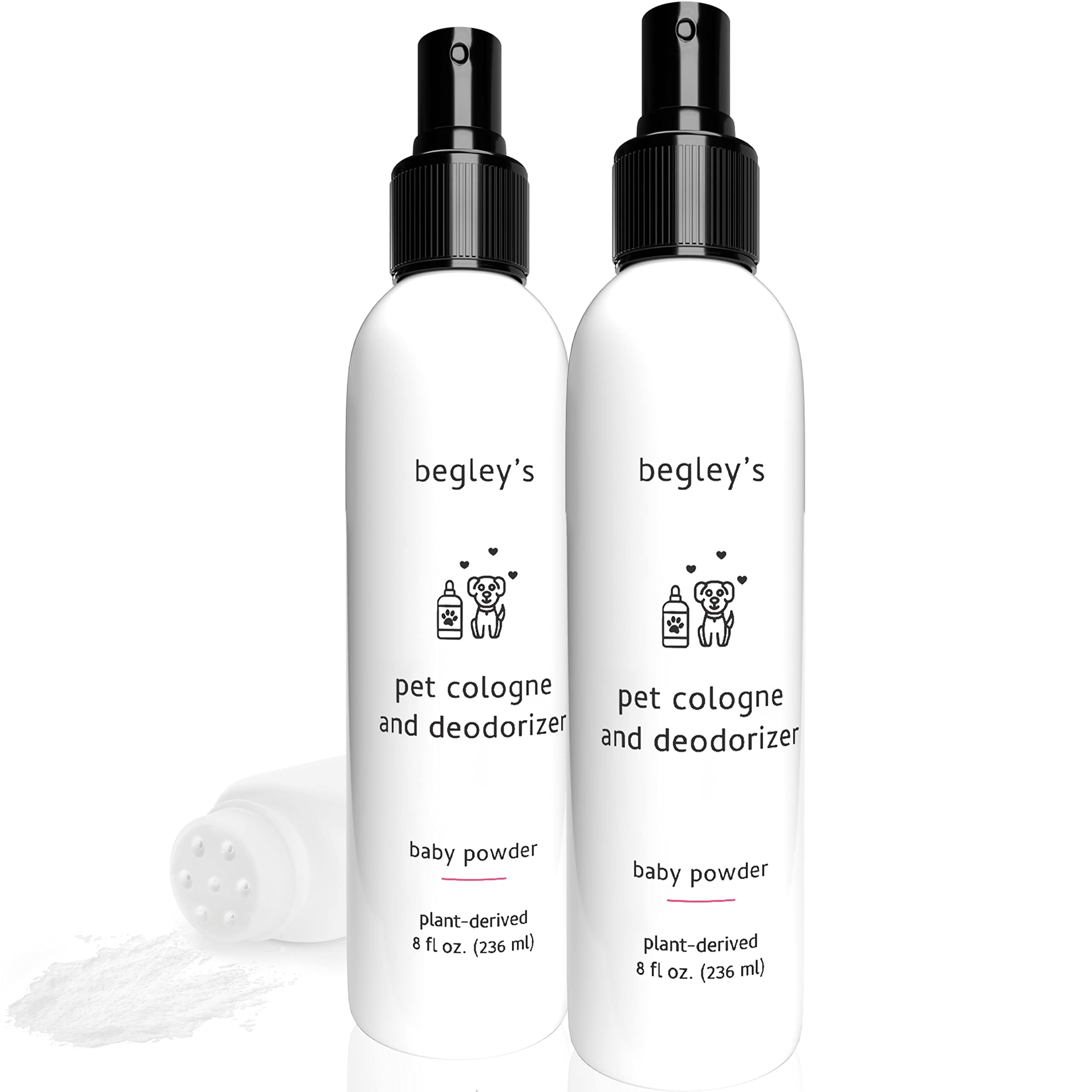 Begley’S Natural Pet Cologne And Deodorizer - Premium Essential Oil Scented Dog Body Spray And Cat Perfume - Dog Grooming Spray And Pet Odor Eliminator - Cat Cologne Mist, Dog Cologne Spray Long Lasting - 8 Oz, Baby Powder, 2 Pack