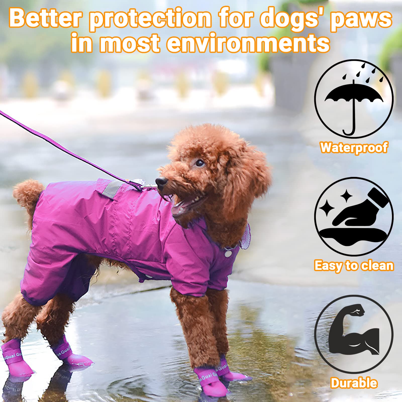 Cdycam Cute Little Pet Dog Puppy Rain Snow Boots Shoes Booties Candy Colors Rubber Waterproof Anti-Slip (Rose Red, X-Large)