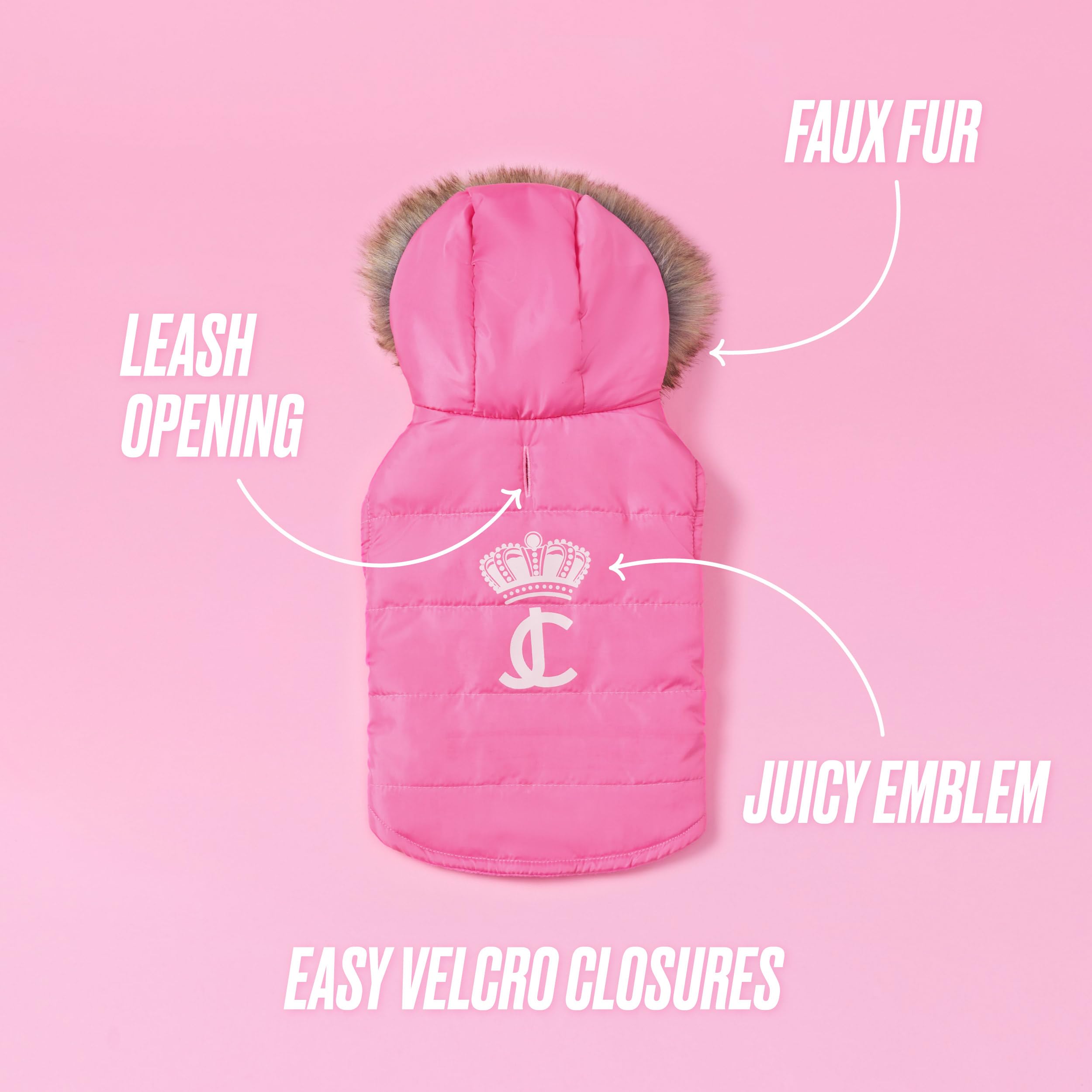Juicy Couture Faux Fur Hooded Pet Jacket For Dogs And Cats - Hot Pink - Extra Small/Small
