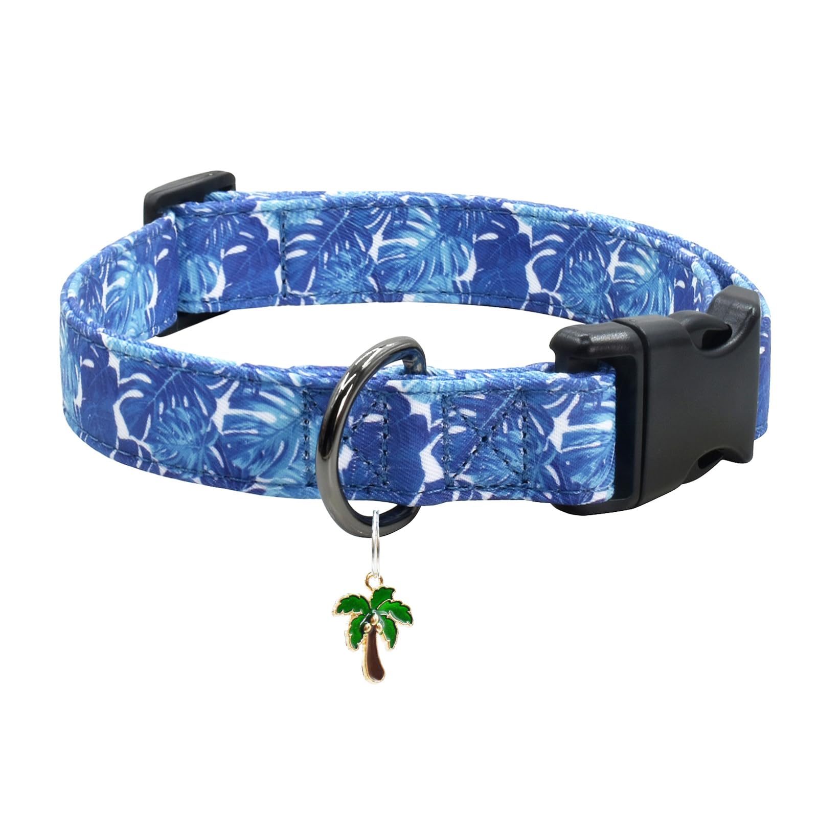Flower Patterns Dog Collar With Accessories, Soft Cotton Dog Collars For Small Medium Large Female And Male Dogs(Palm Frond M)
