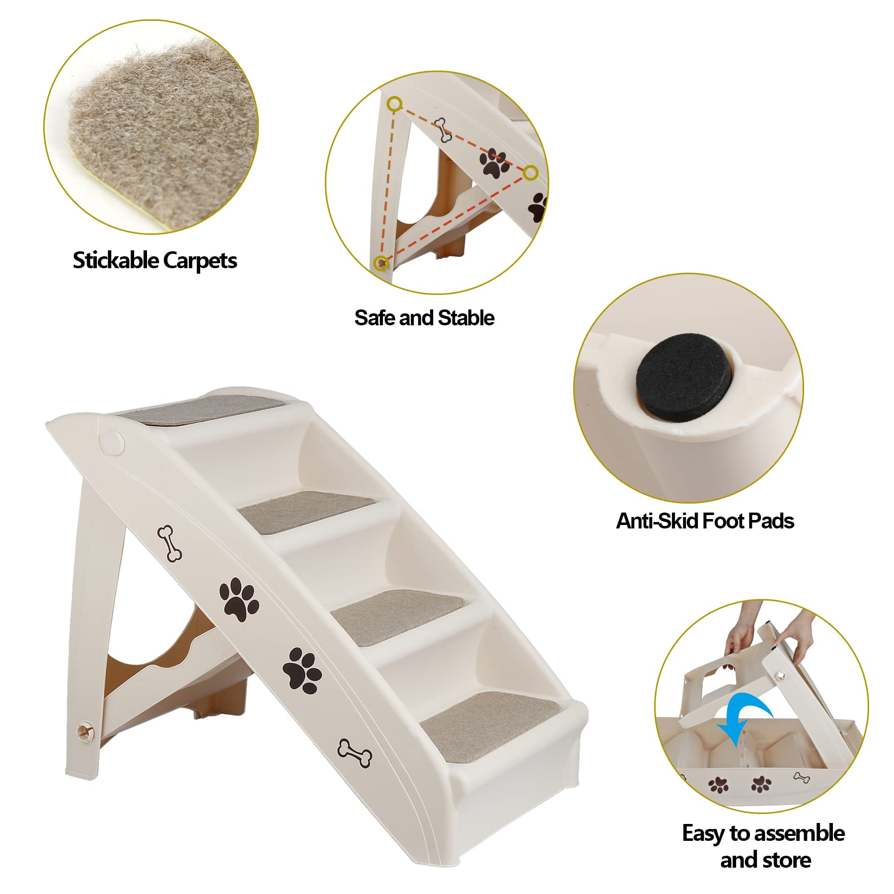 Pet Dog Stairs Steps For High Bed For Small Dogs Washable Carpet Foldable Plastic