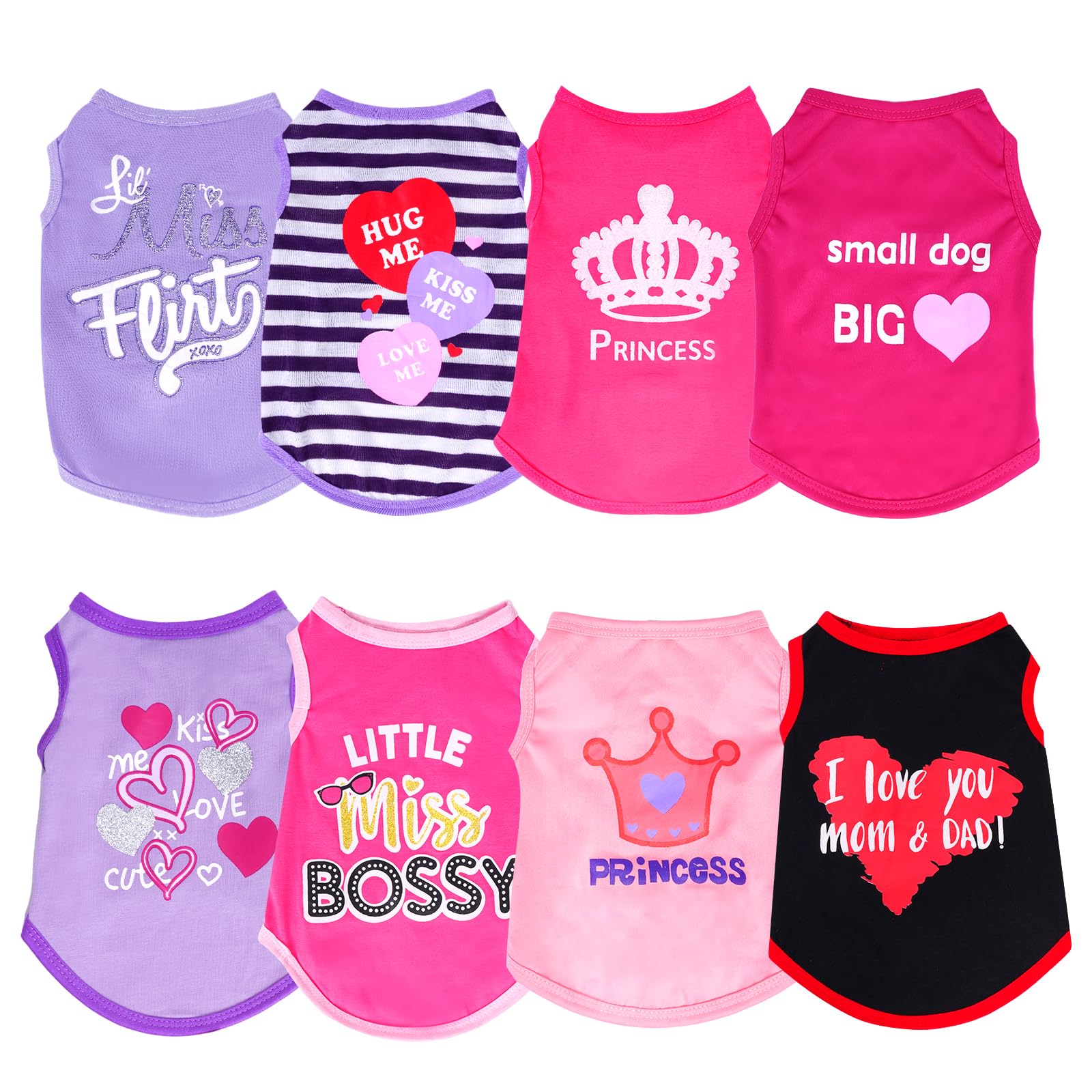 Pistha Pistha 8 Pcs Dog Shirts Adorable Printed Pet T Shirts Holiday Puppy Kitten Dog Clothes For Small Dogs Cats Girl(L)
