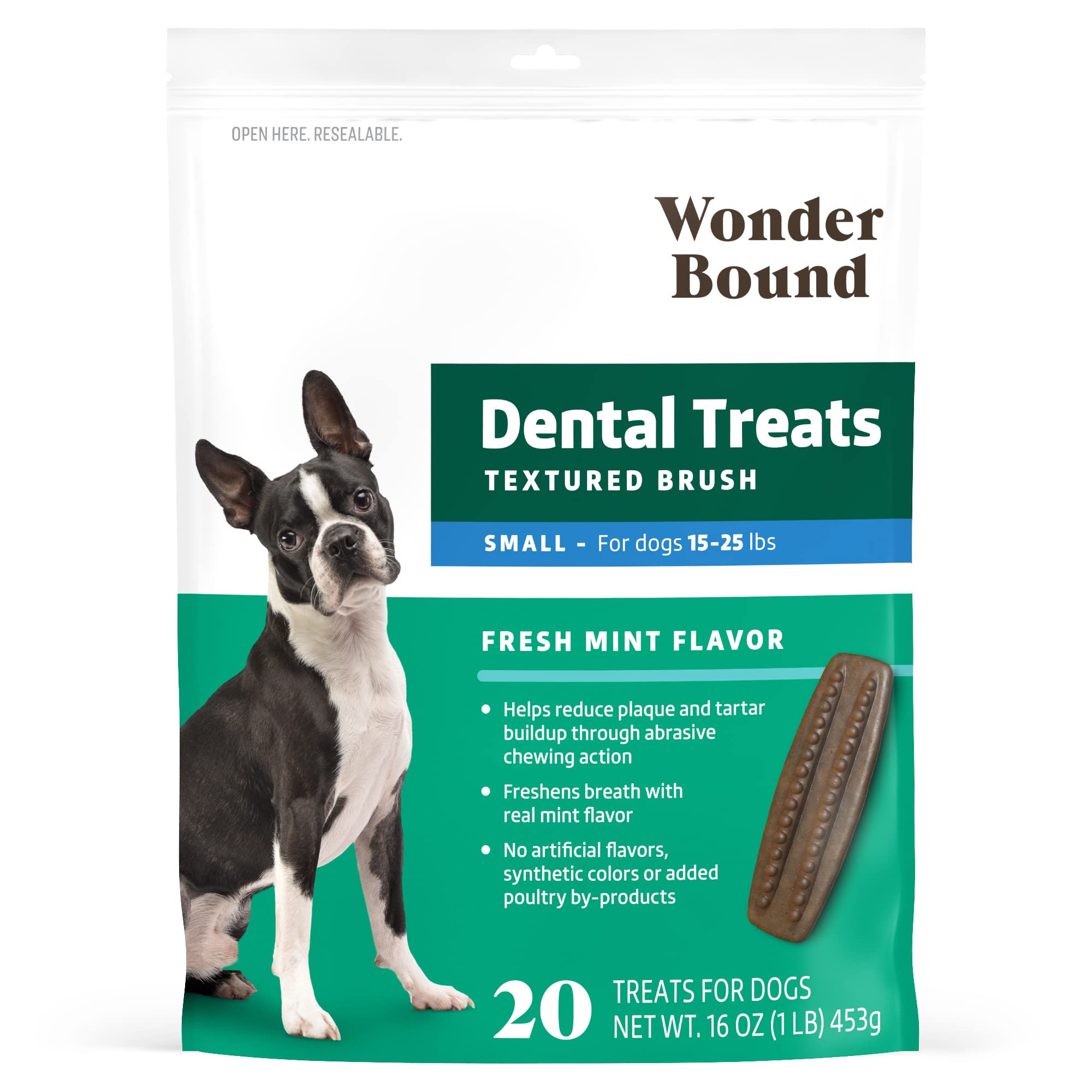 Wonder Bound Dog Dental Treats for Small Dogs (15-25 lbs), Fresh Mint Flavor, Made with Real Chicken, Nubbed Texture for Plaque 