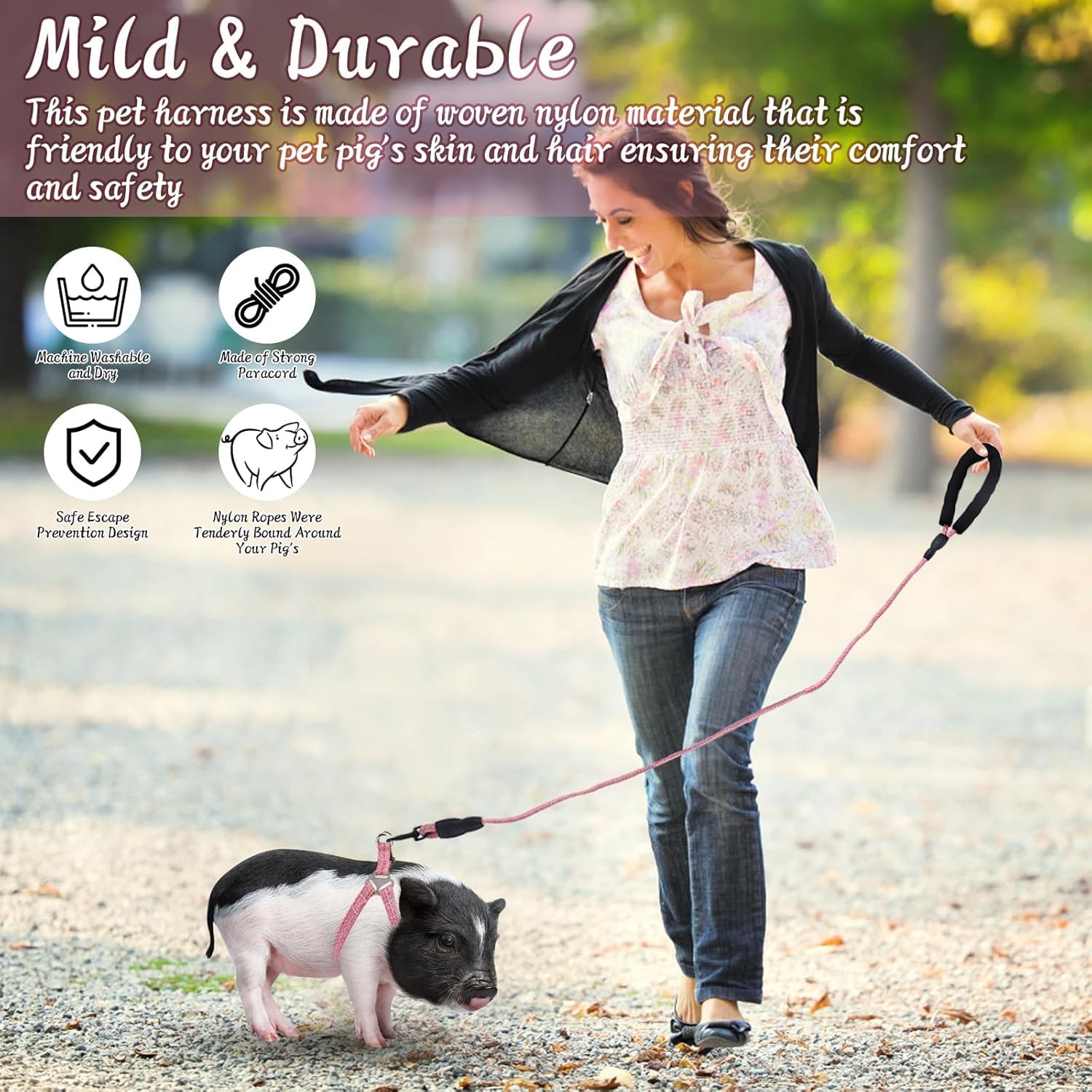 Mini Pig Harness, Adjustable Small Pig Harness With Leash Infinity Style Lead And Soft Foam Handle For Small To Medium Pet Pigs