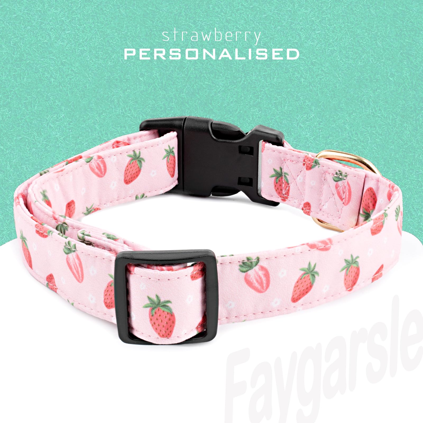 Faygarsle Pink Strawberry Print Cotton Dog Collar For Small, Medium, Large Boys Girls Dogs L