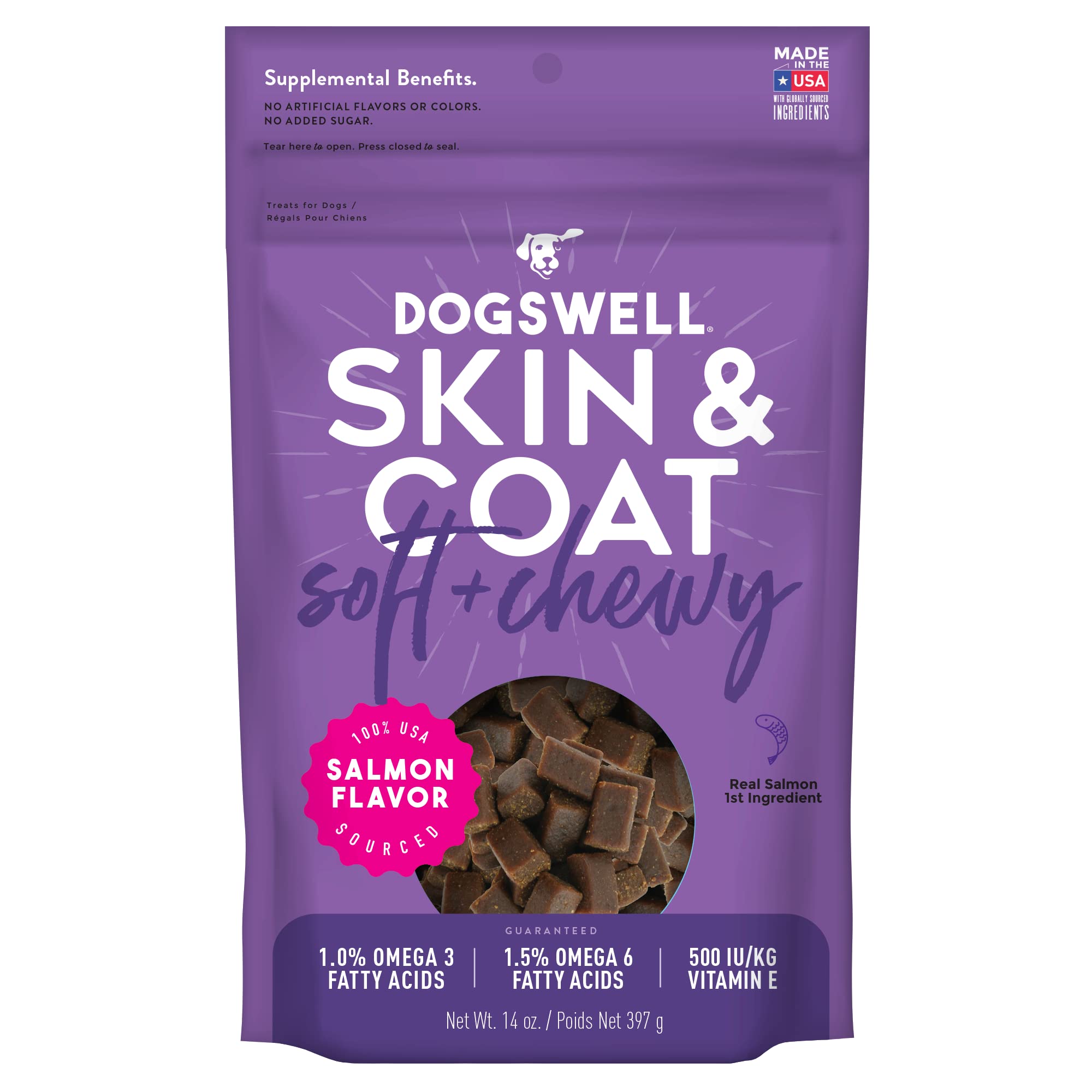 DOGSWELL Skin & Coat Soft & Chewy Dog Treats, Salmon, 14 oz. Bag