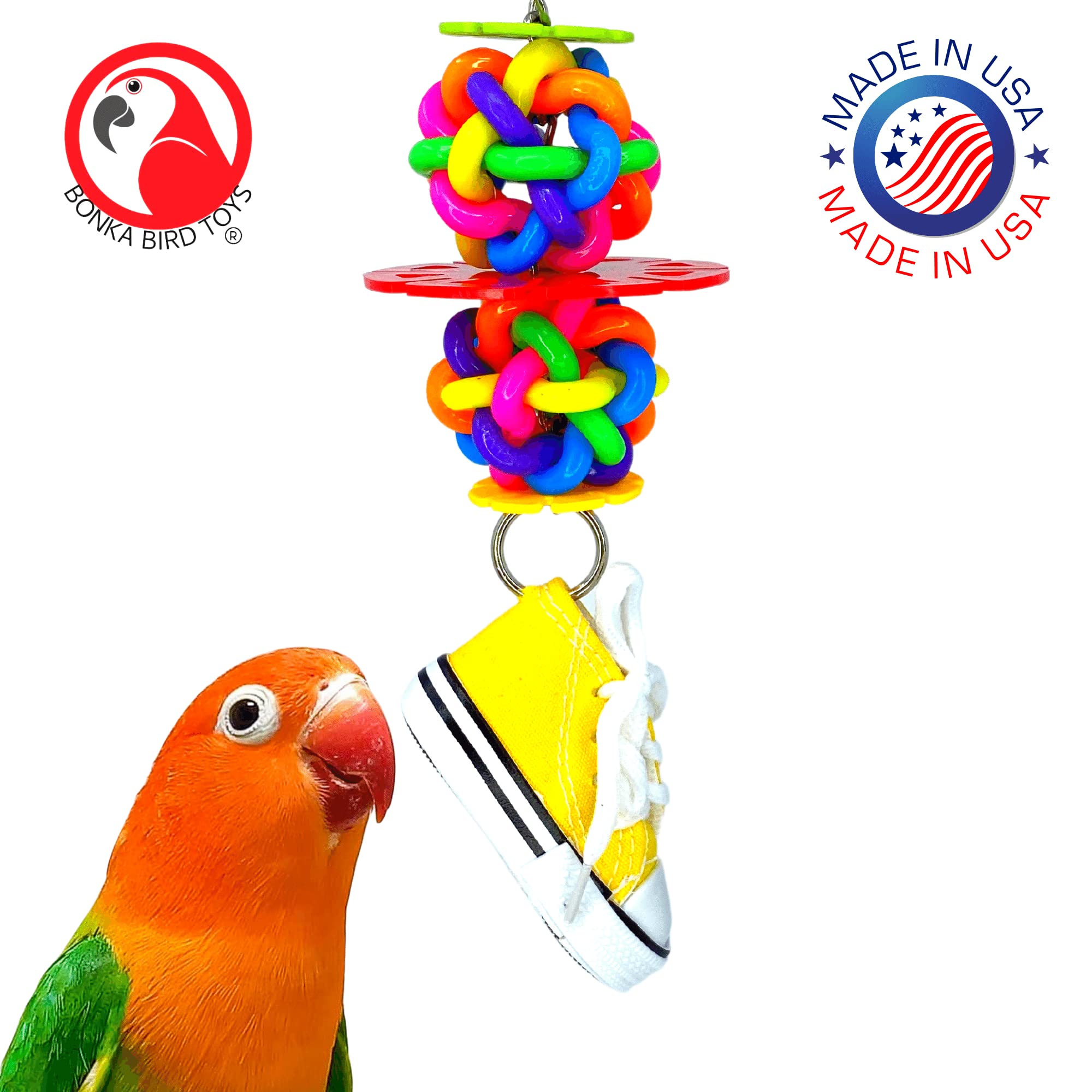 Bonka Bird Toys 1977 Sneaker Snowflake Bird Toy Durable Chew Treat Foraging Ball Parrot, Parrotlet, Quaker, Cockatiel, African G