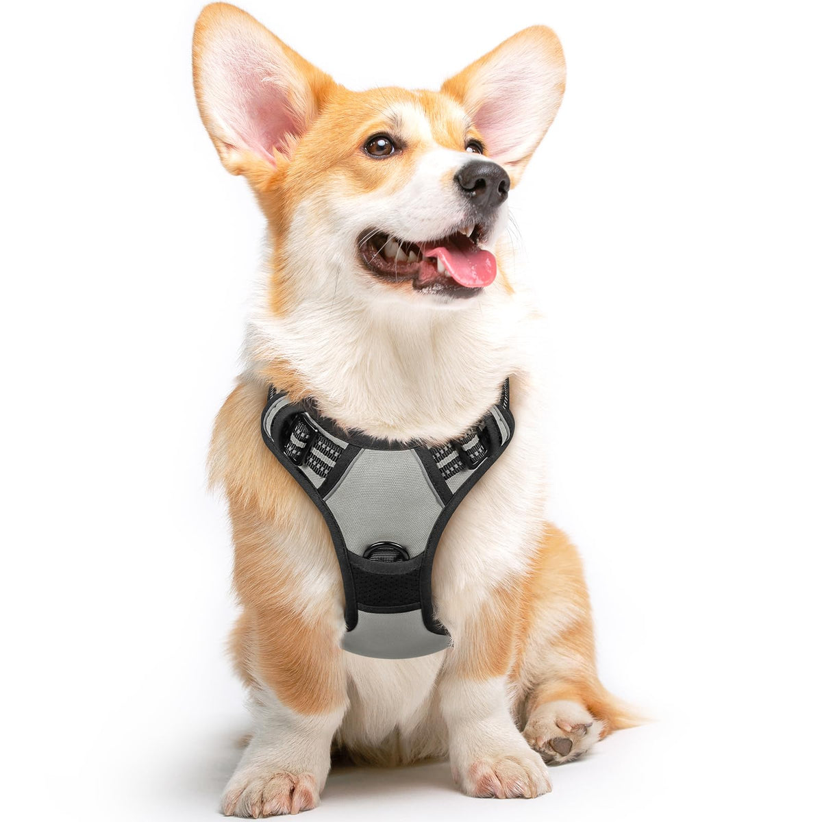 Eagloo Dog Harness Medium Sized Dog, No Pull Service Vest With Reflective Strips And Control Handle, Adjustable And Comfortable For Easy Walking, No Choke Pet Harness With 2 Metal Rings, Grey, M