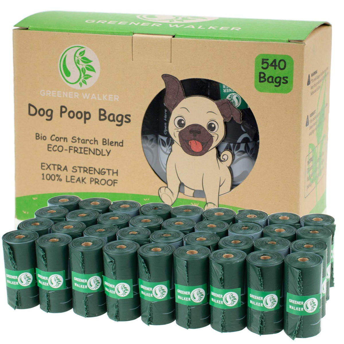 Greener Walker Poop Bags For Dog Waste-540 Bags,Extra Thick Strong 100% Leak Proof Dog Waste Bags (Deep Green)