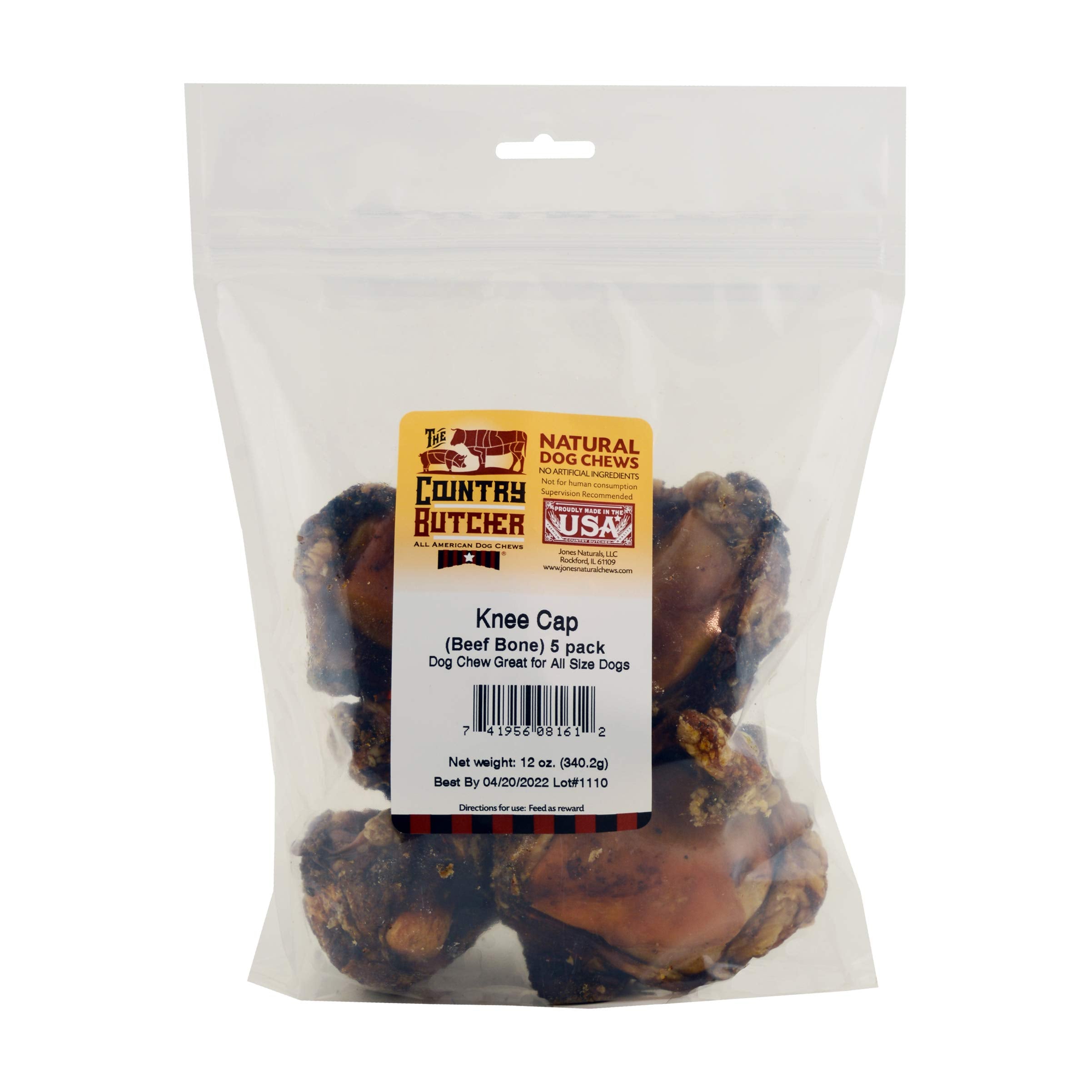 THE COUNTRY BUTCHER Meaty Knee Cap Dog Bones - Natural Chews for Aggressive Chewers, 5 Count, Made in USA