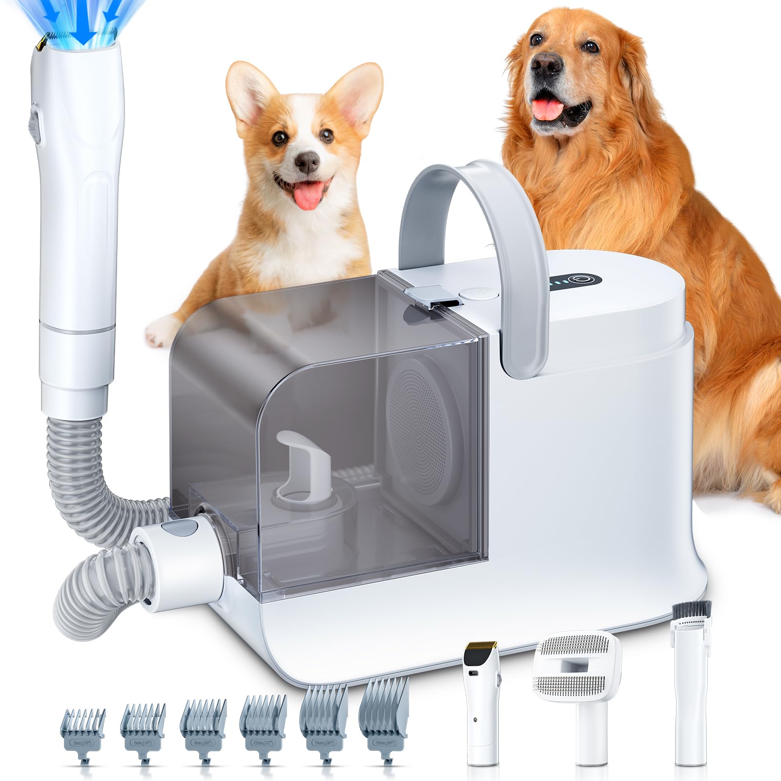 LABIGO Dog Grooming Vacuum, 12000Pa Dog Hair Vacuum with Pet Clipper, 1.8L Pet Grooming Vacuum for Shedding Grooming Trimming, 3