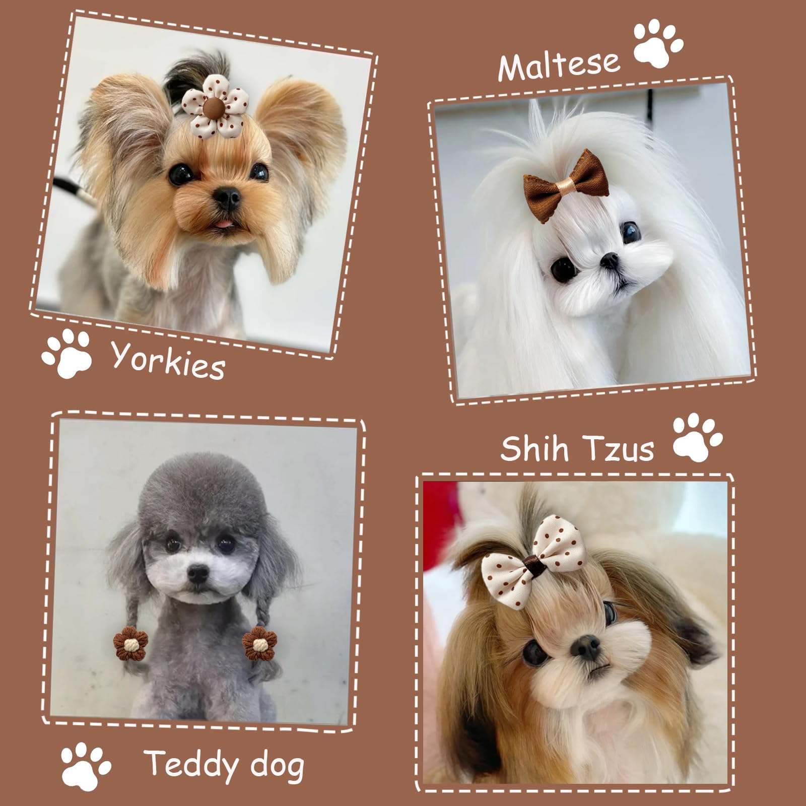 20 Pcs Small Dog Hair Bows with Rubber Bands Handmade Puppy Hair Bows Cute Grooming Flower Ball Bowknot Top Knot Dog Hair Access