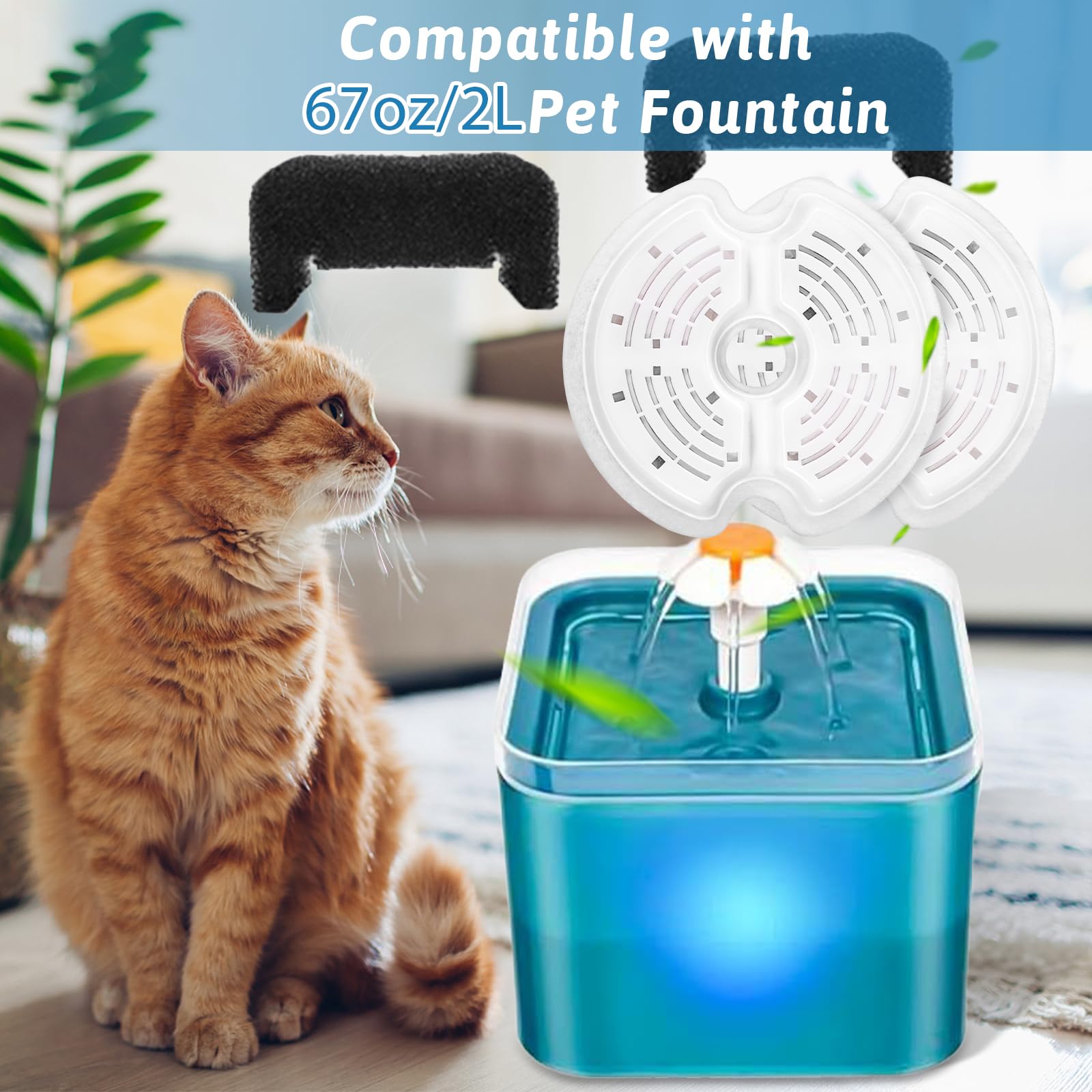 Cat Water Fountain Filters For 84Oz/2.5L Stainless Steel Pet Fountain And 67Oz/2.0L Plastic Cat Drinking Fountain, 8 Pack Pet Re