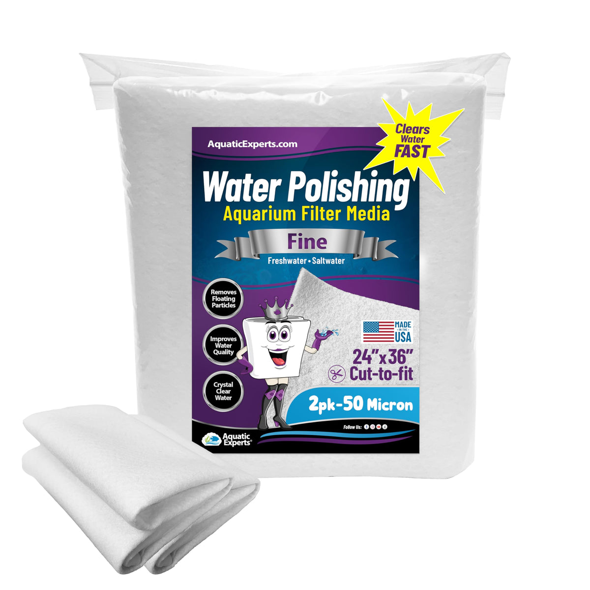 Aquatic Experts Aquarium Polishing Filter Pad, Water Polishing Pad for Aquarium Filters, Filter Floss for Fish Tank Filters, 24 