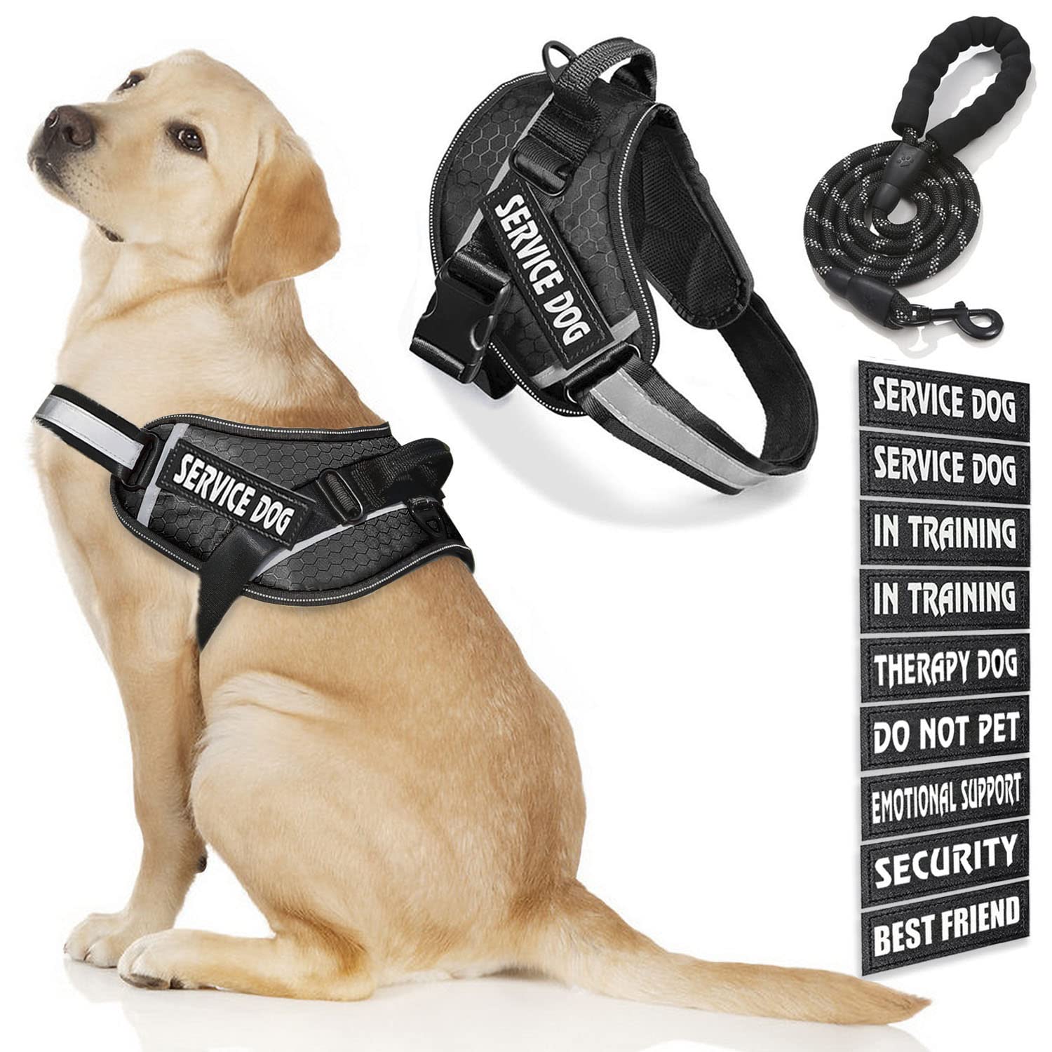 Bcadem Service Dog Vest, 9 Dog Patches No Pull Dog Harness And Leash Set With Handle,Easy On And Off Pet Vest Harness With Night