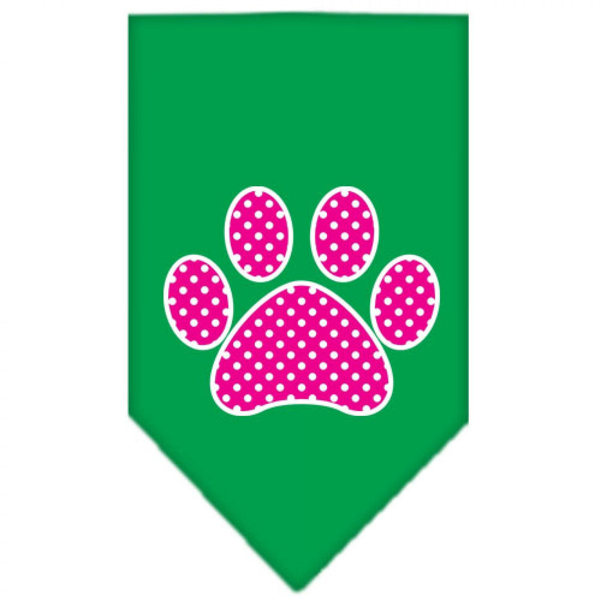 Pet and Dog Bandana Screen Printed, &quot;Pink Swiss Dot Paw&quot; Emerald Green Small
