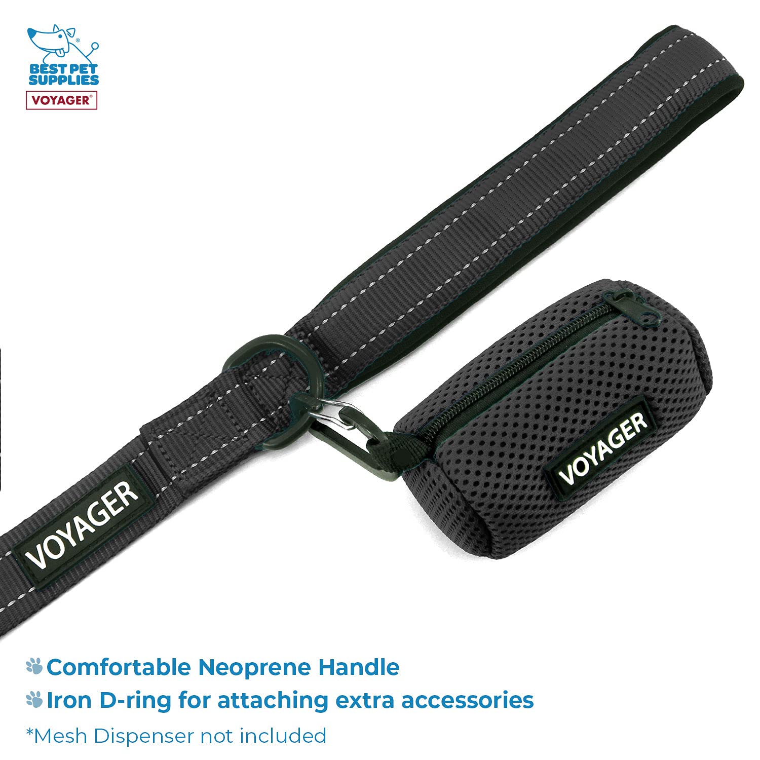 Voyager Step-In Air All Weather Mesh Harness And Reflective Dog 5 Ft Leash Combo With Neoprene Handle, For Small, Medium And Large Breed Puppies By Best Pet Supplies - Black, Medium