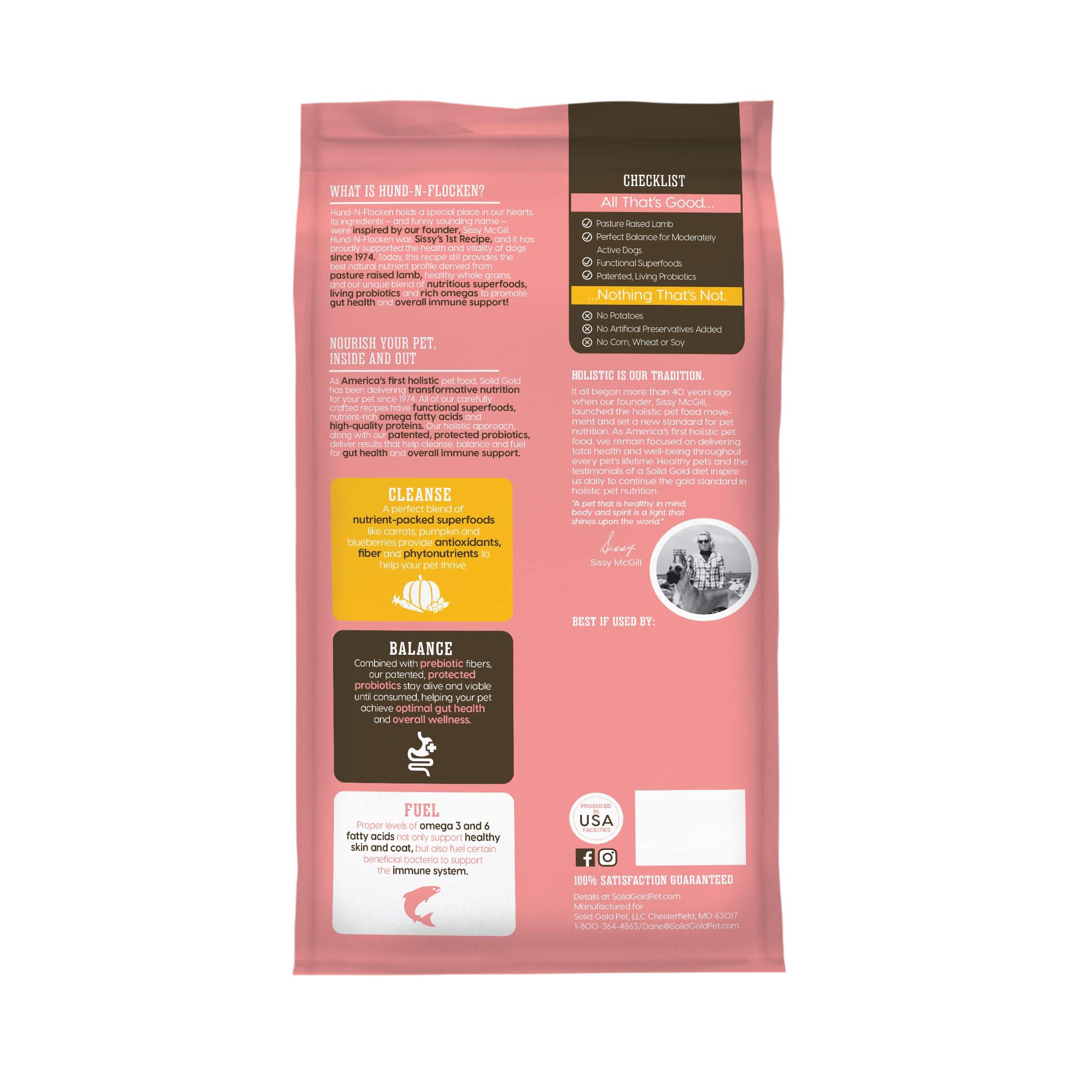 Solid Gold, Hund-N-Flocken, Dog Food Dry with Lamb, Rice and Omega 3 Fish Oil for Dogs, Probiotics, 24 LB