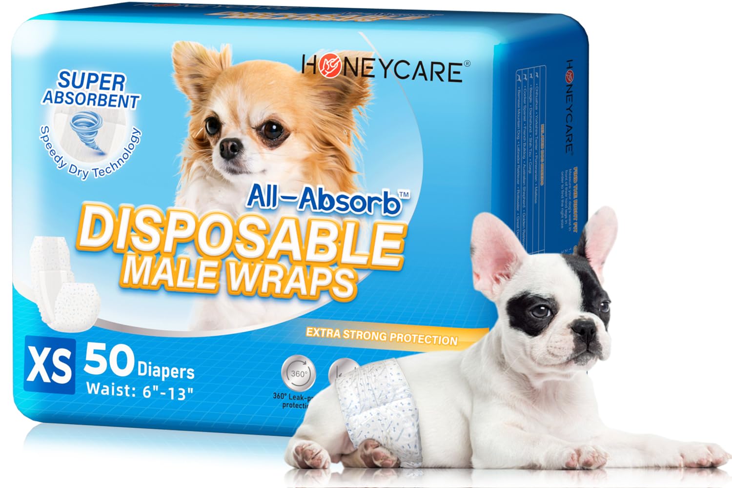 HONEY CARE All-Absorb A27 Male Dog Wrap, 50 Count, Extra Small