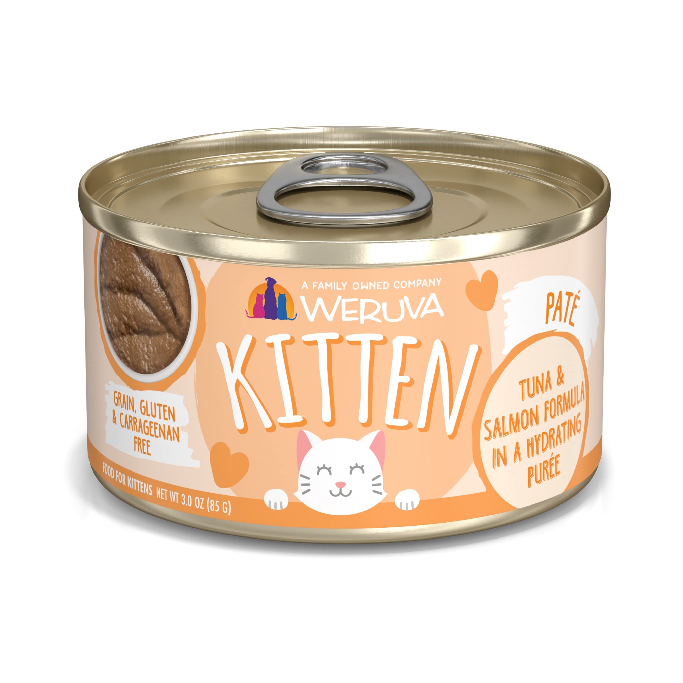 Weruva Kitten, Tuna & Salmon Formula in a Hydrating Pur  e 3oz Can (Pack of 12)