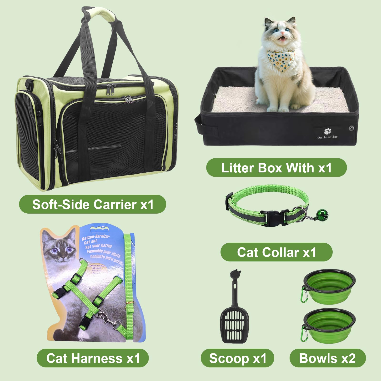 Cat Carrier Soft-Sided & Folding Cat Travel Litter Box, Fit for Pet Up to 20Lbs, 17.7 * 11.8 * 11.8 inches Cat Bag for Travelin