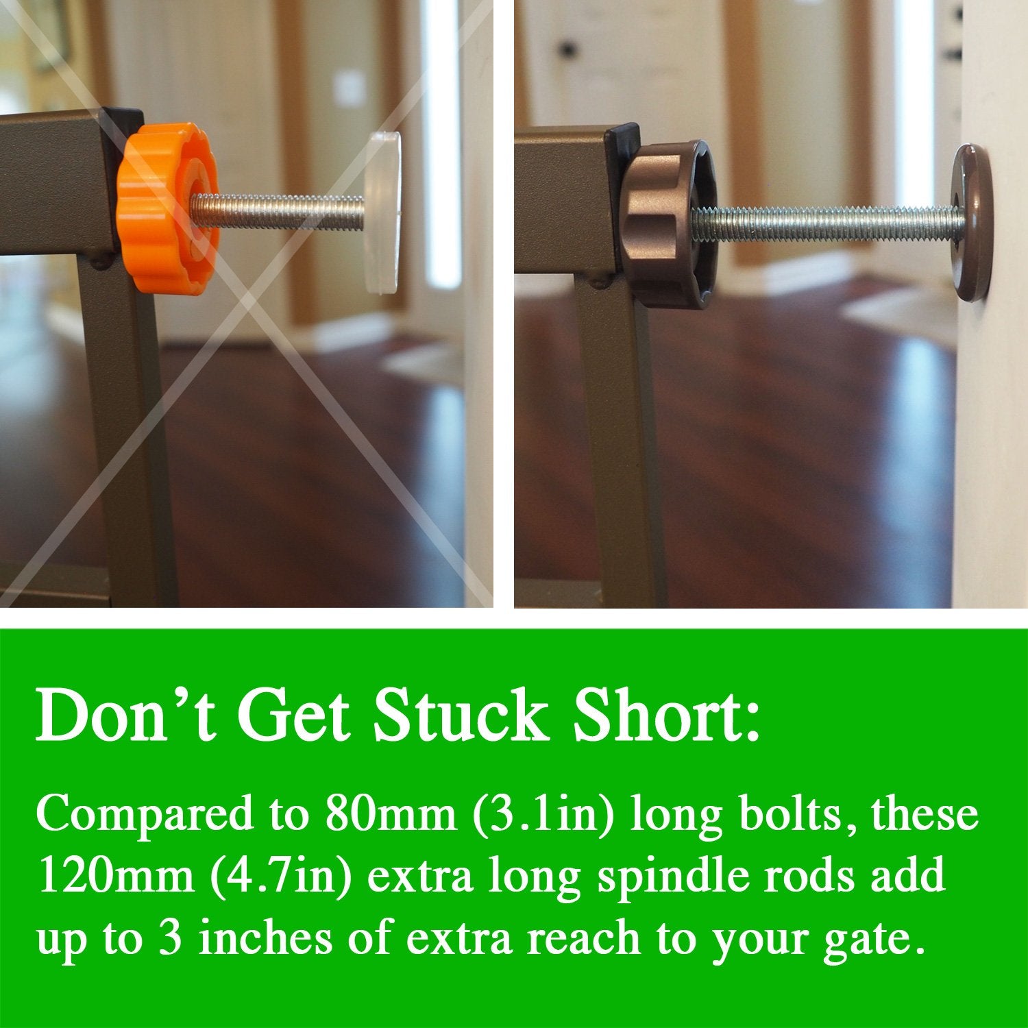 Baby Gate Guru Extra Long M8 Spindle Rods for Pressure Mounted Baby & Pet Gates, 4 Pack, 8mm, Bronze