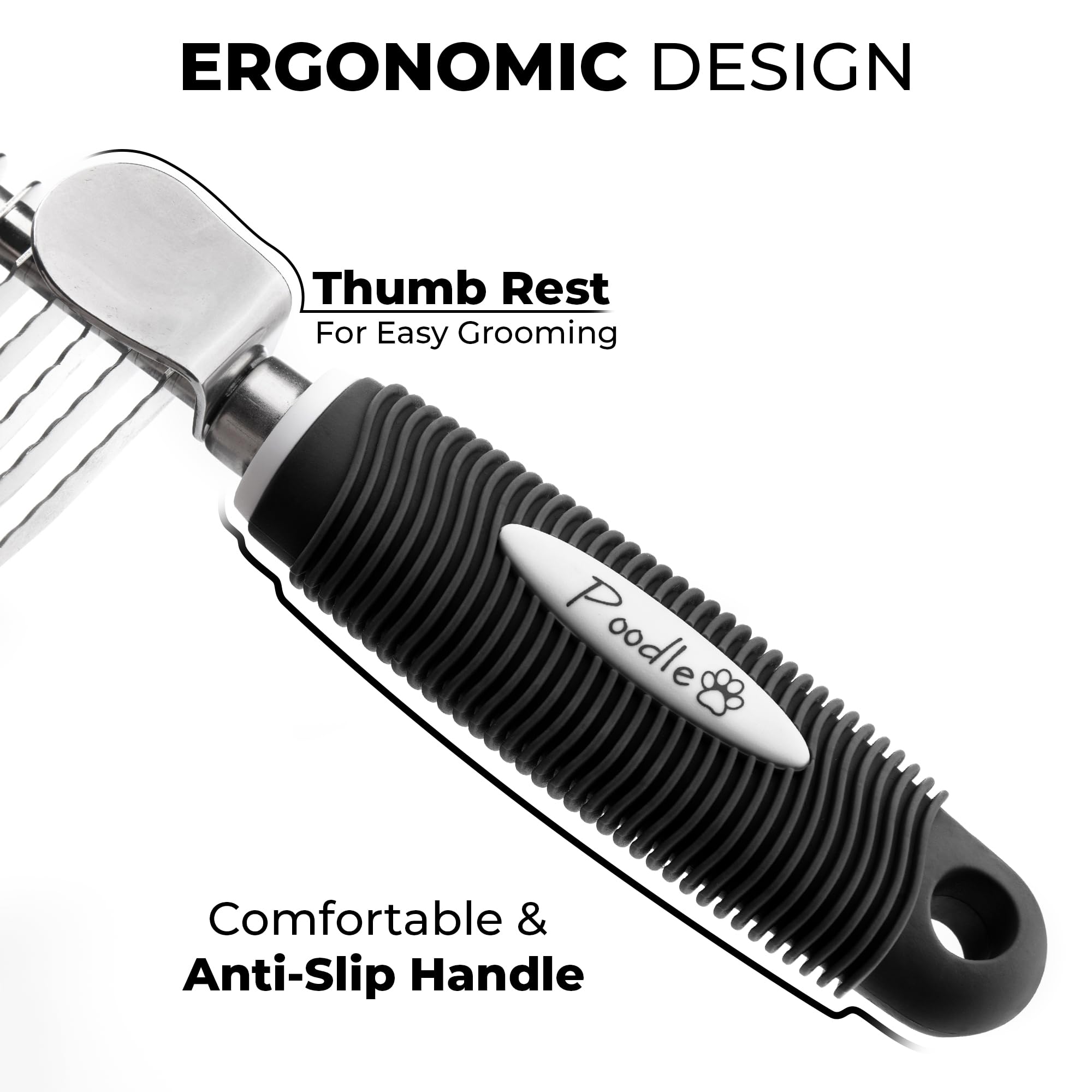 Poodle Pet Dematting Fur Rake Comb Brush Tool - Dog And Cat Comb With Long 2.5 Inches Steel Safety Blades For Detangling Matted