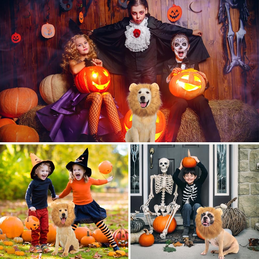 Vivifying Lion Mane For Dog, Adjustable Halloween Lion Costume Wig With Ears For Medium Dogs, Realistic & Funny Accessory Perfect For Parties And Photoshoots (Medium, Brown)