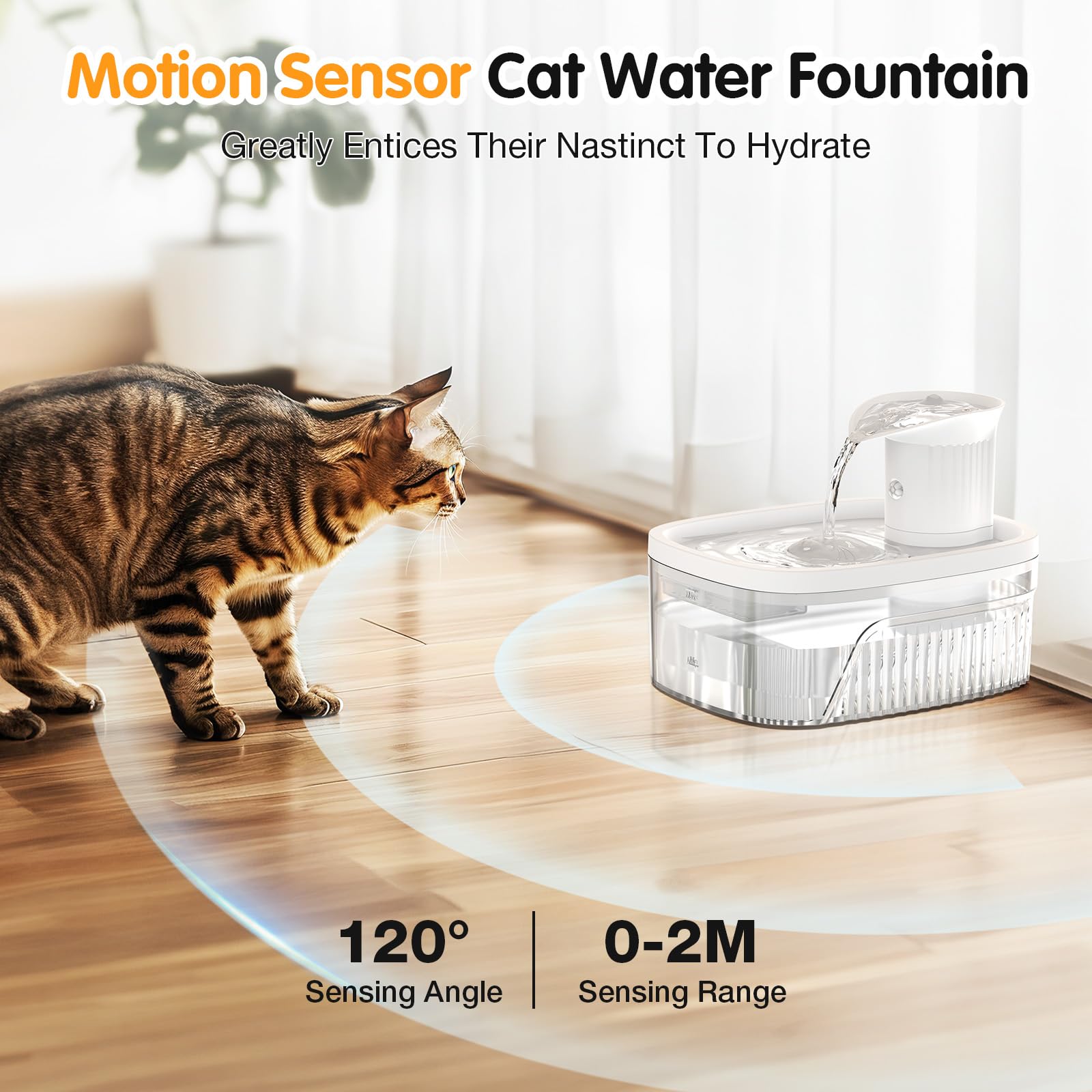 Cat Water Fountain Cordless,84Oz/2.5L Pet Fountains For Cats Indoor,Automatic Cat Waterer Fountain With Motion Sensor,Battery Op