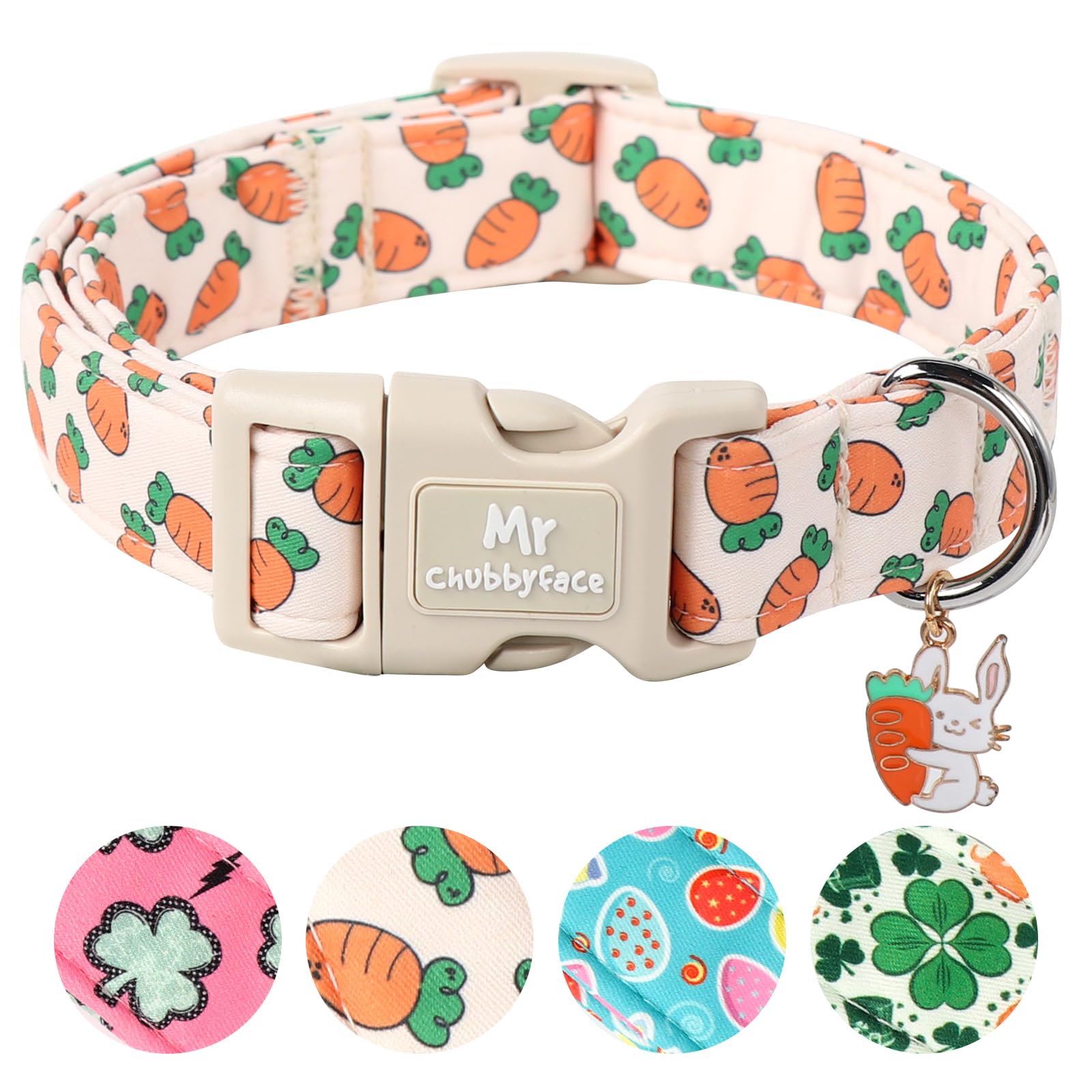 Mr.Chubbyface Easter Dog Collar, Cute Carrot Print Dog Collars,Soft Durable Adjustable Colorful Carrot Pet Collar, Cute Easter C