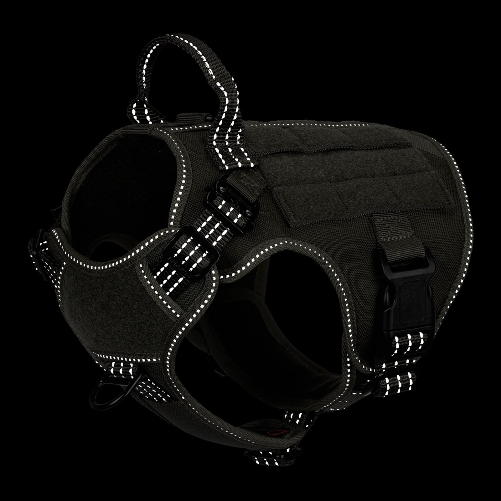 Icefang Tactical Dog Harness,2X Metal Buckle,Working Dog Molle Vest With Handle,No Pulling Front Leash Clip,Hook And Loop Panel