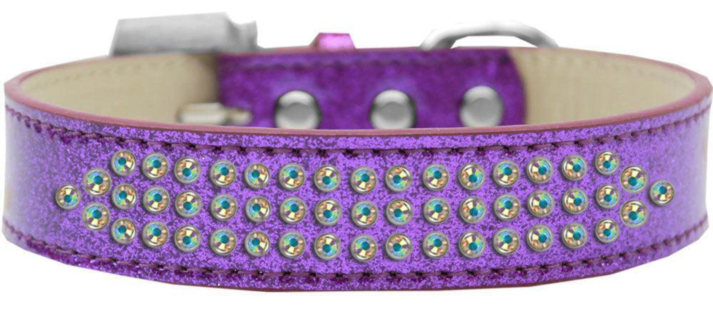 Mirage Pet Products Three Row AB Crystal Ice Cream Dog Collar, Size 16, Black