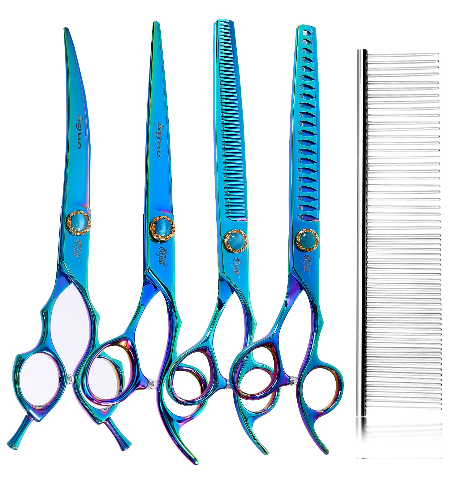 Stjuo 7.5'' Dog Scissors Set For Grooming 440C Stainless Steel Green Professional Pet Trimming Scissors Sharp Blades Cutting For