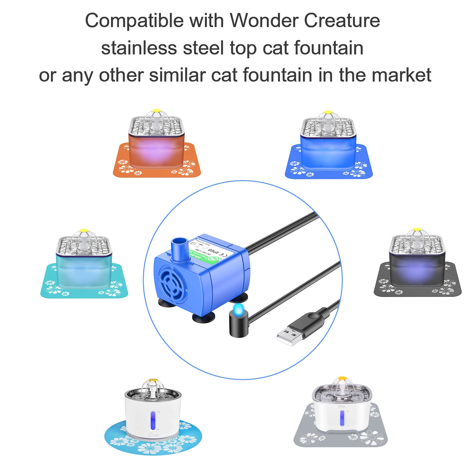 Cat Fountain Pump Replacement, Upgraded Smart Cat Water Fountain Pump For Round And Cubic Cat Fountain, Intelligent Pet Fountain Pump (The Adapter Is Not Included)