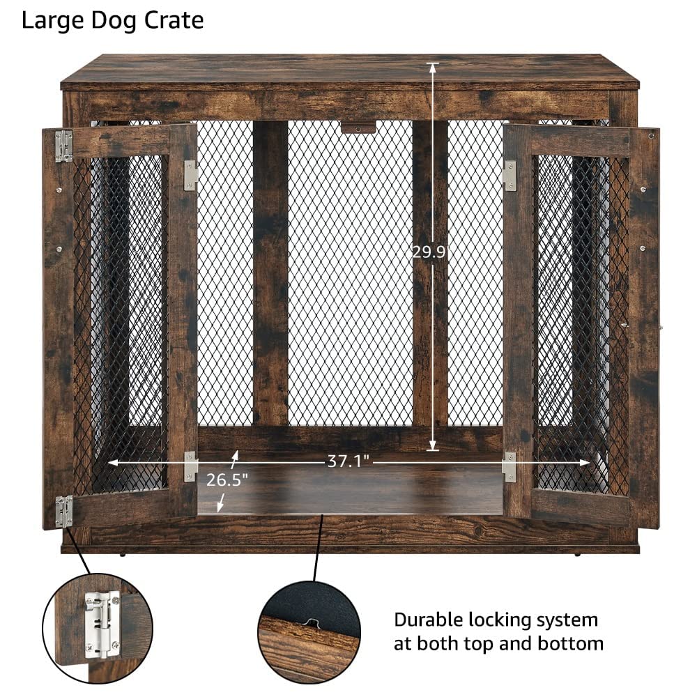 unipaws Large Rustic Dog Crate - Engineered Wood Kennel, 38.6"L x 27.9"W x 31.1"H, Modern Decorative Design, Model UH5148