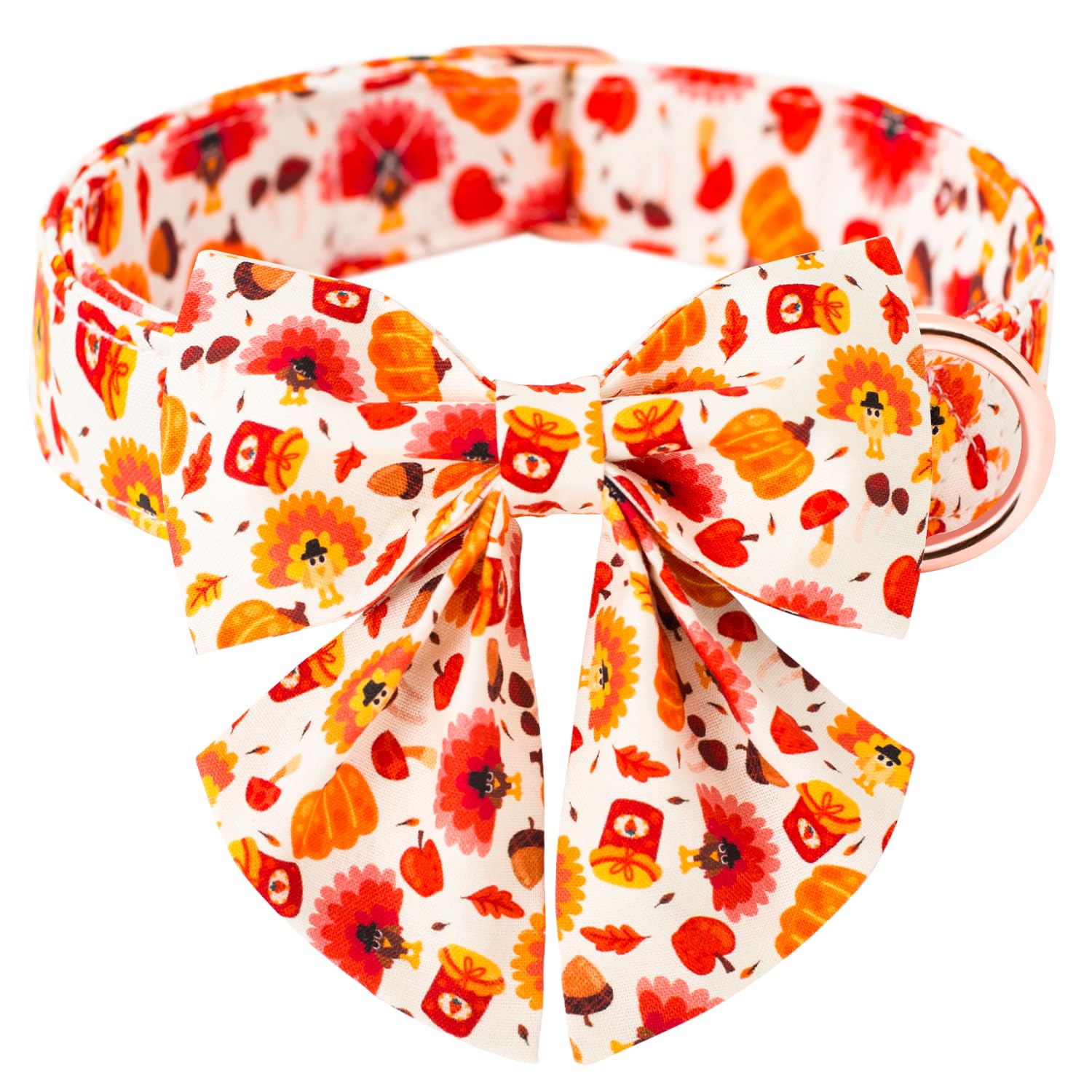 Tunkoo Dog Collar With Pretty Bow Tie Pumpkin And Turkey Pattern - Durable, Adjustable And Stylish Thanksgiving Pet Collar, Avai