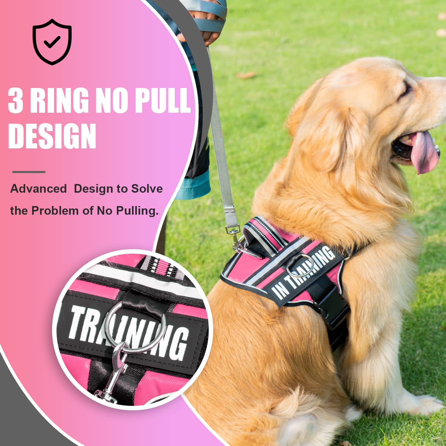 Reflective Dog Harness, Anti-Slip No Pull Dog Vest Harness with 8Pcs Dog Patches, Adjustable In Training Service Pet Harness for
