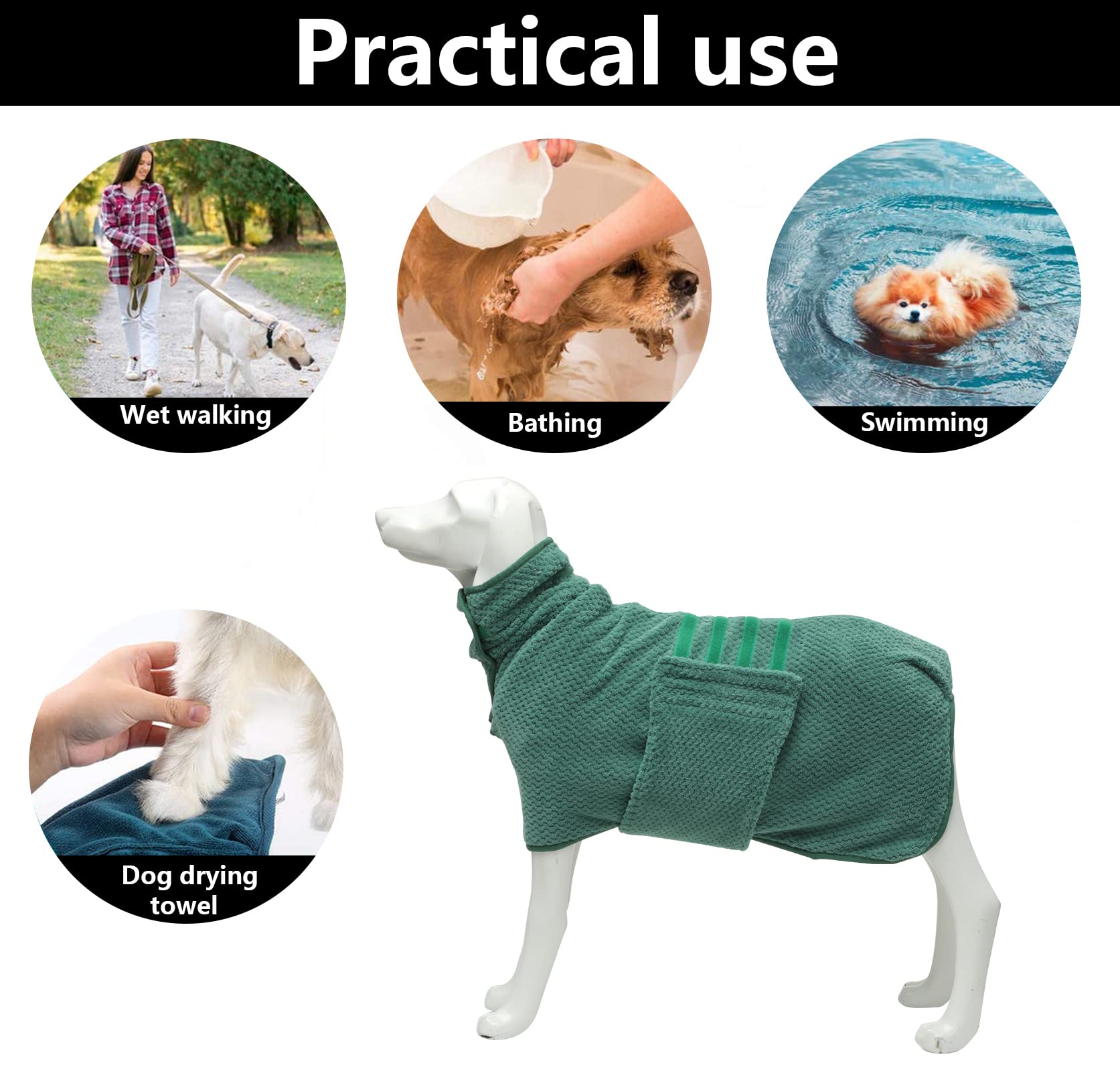 Geyecete Dog Bathrobe Towel Dog Drying Coat-Dry Fast Dog Bag-Pineapple Grid Fast Drying Super Absorbent Pet Dog Cat Bath Robe To