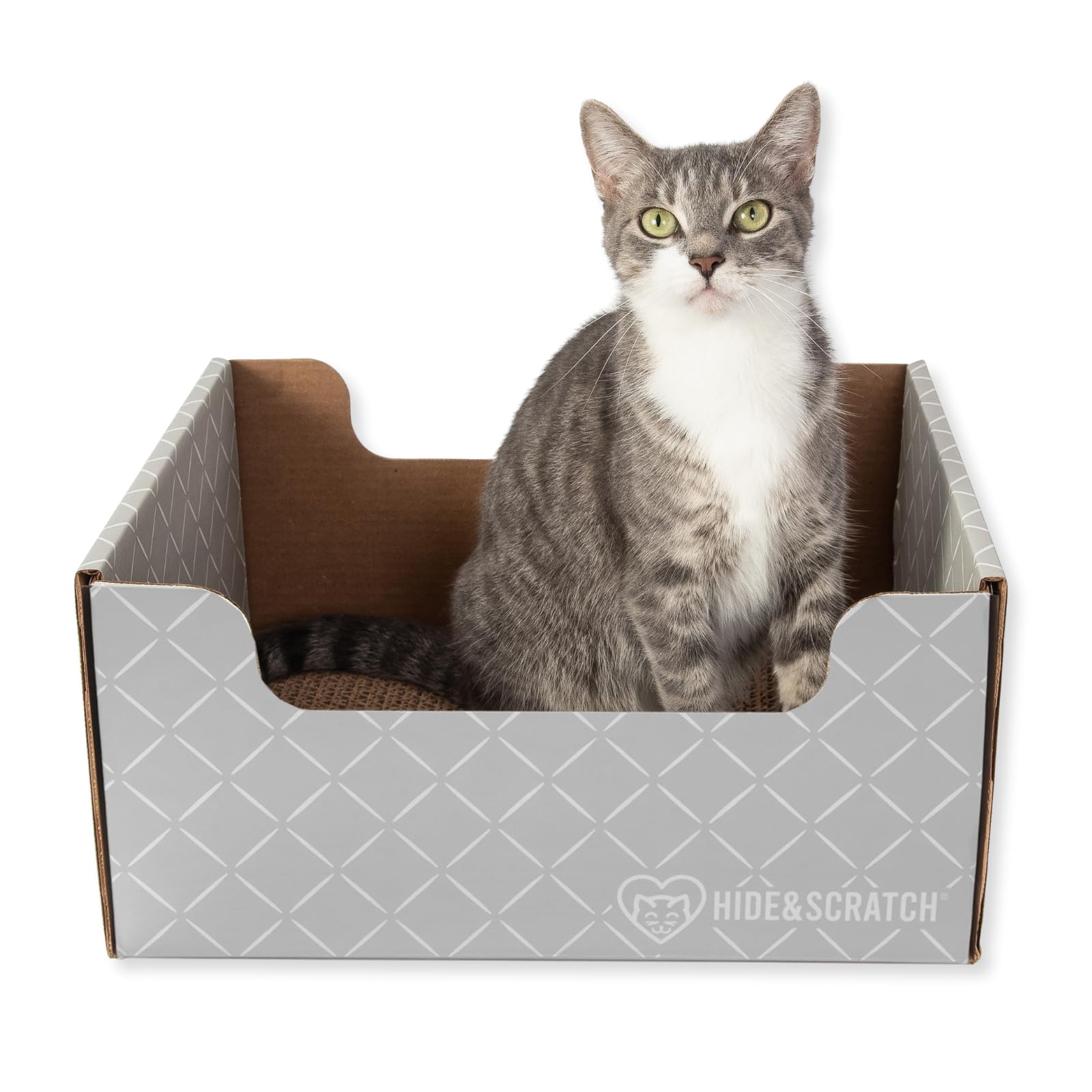 HIDE & SCRATCH Cardboard Cat Scratcher; Cat Scratcher Box and Bed with Refillable Double-Sided Cardboard Scratch Pad for Indoor 